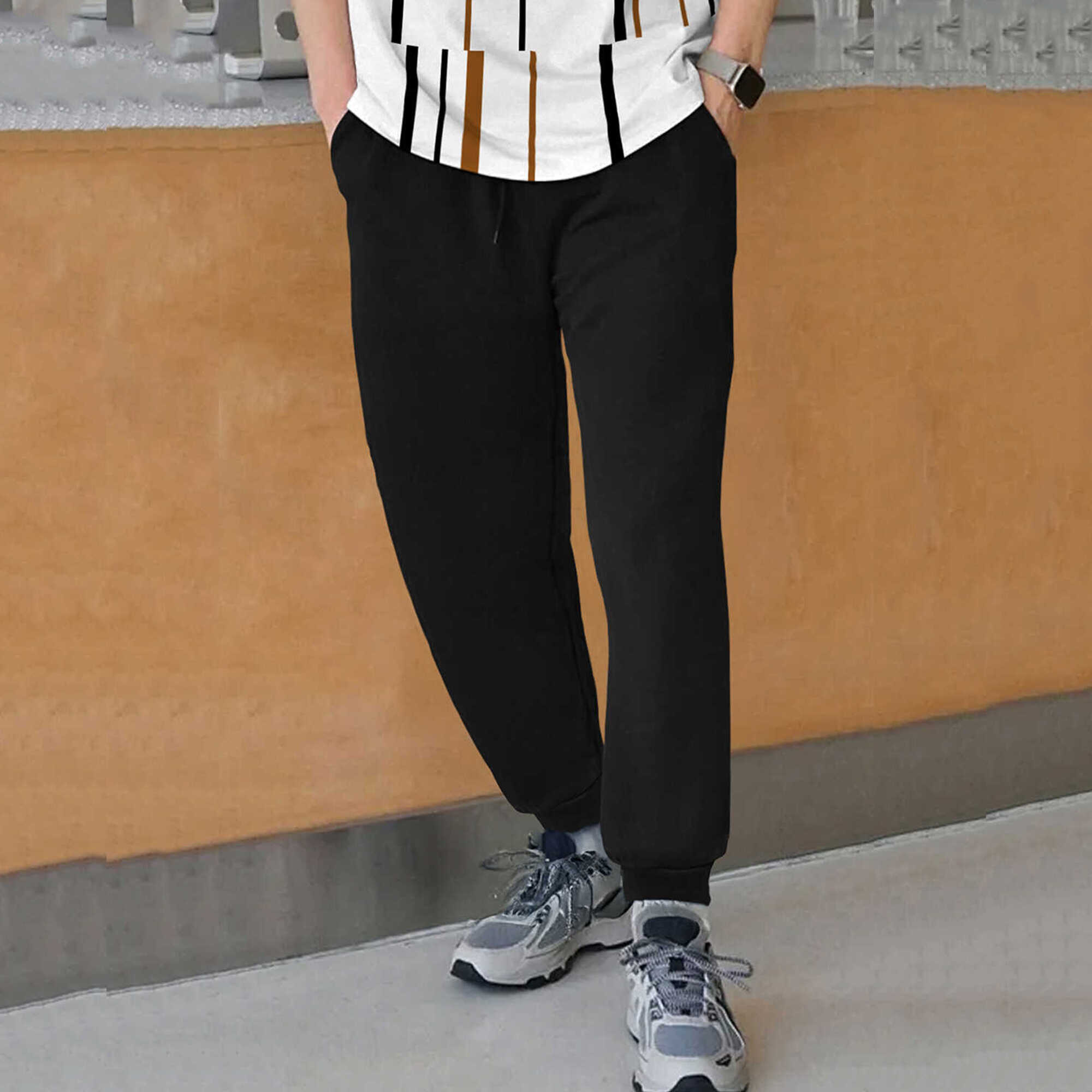 tracksuit oversized white printed t-shirt with plain black trackpant