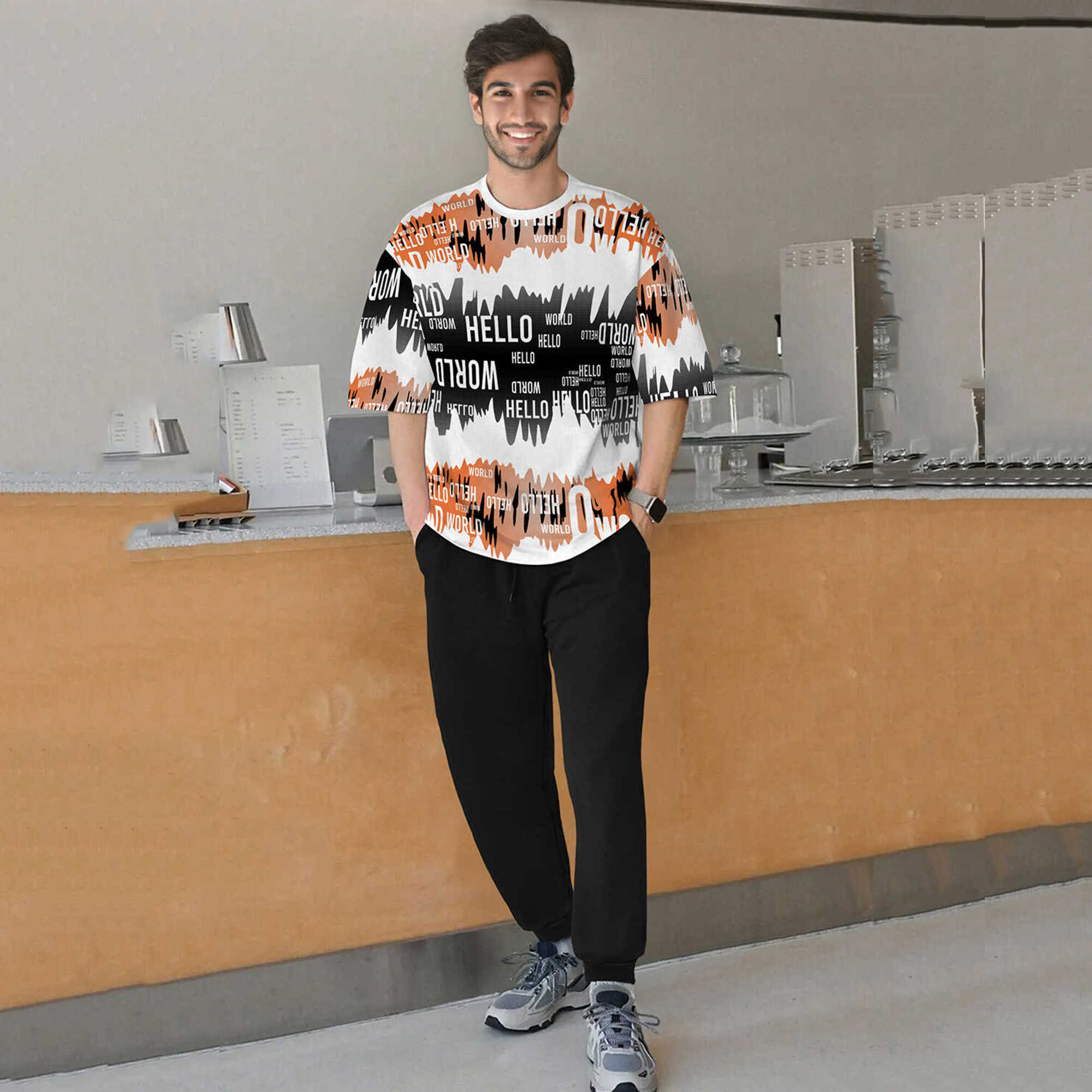 tracksuit oversized blue printed t-shirt with plain black trackpant