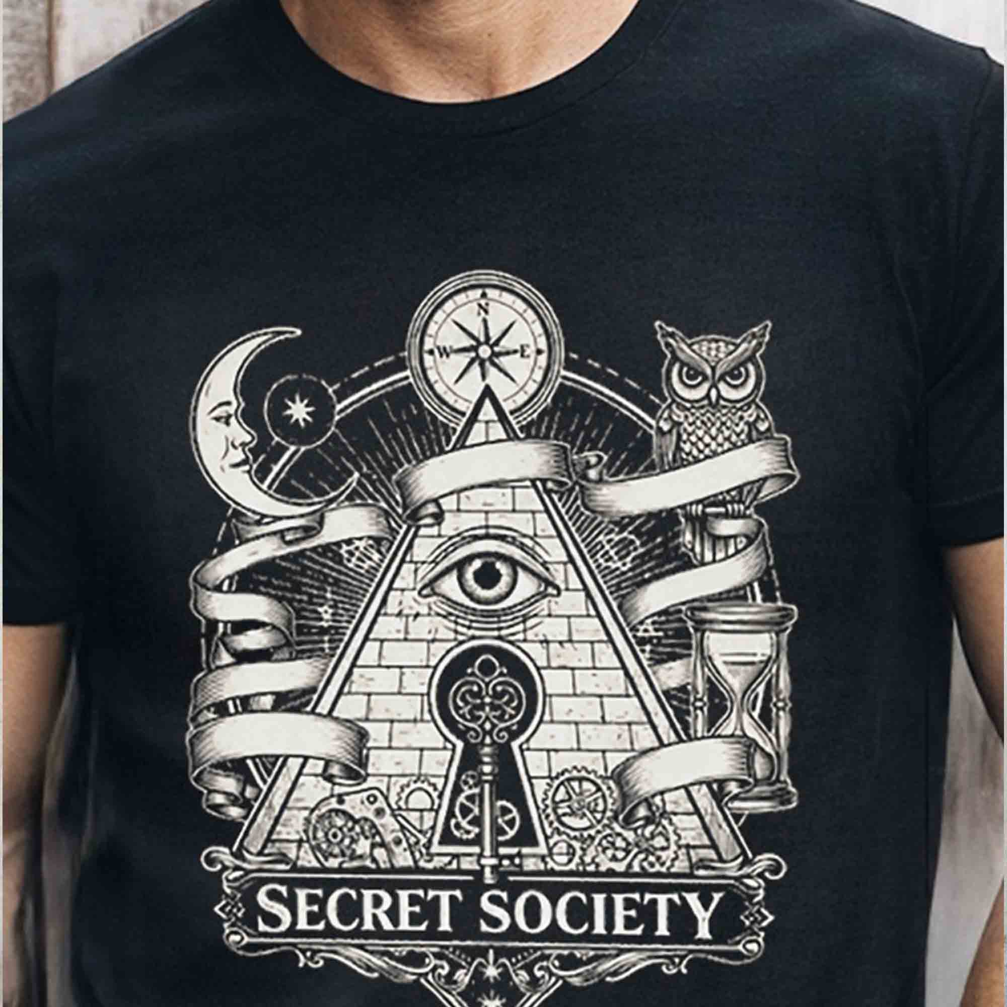 Mens Half Round Neck Printed Tshirt Black