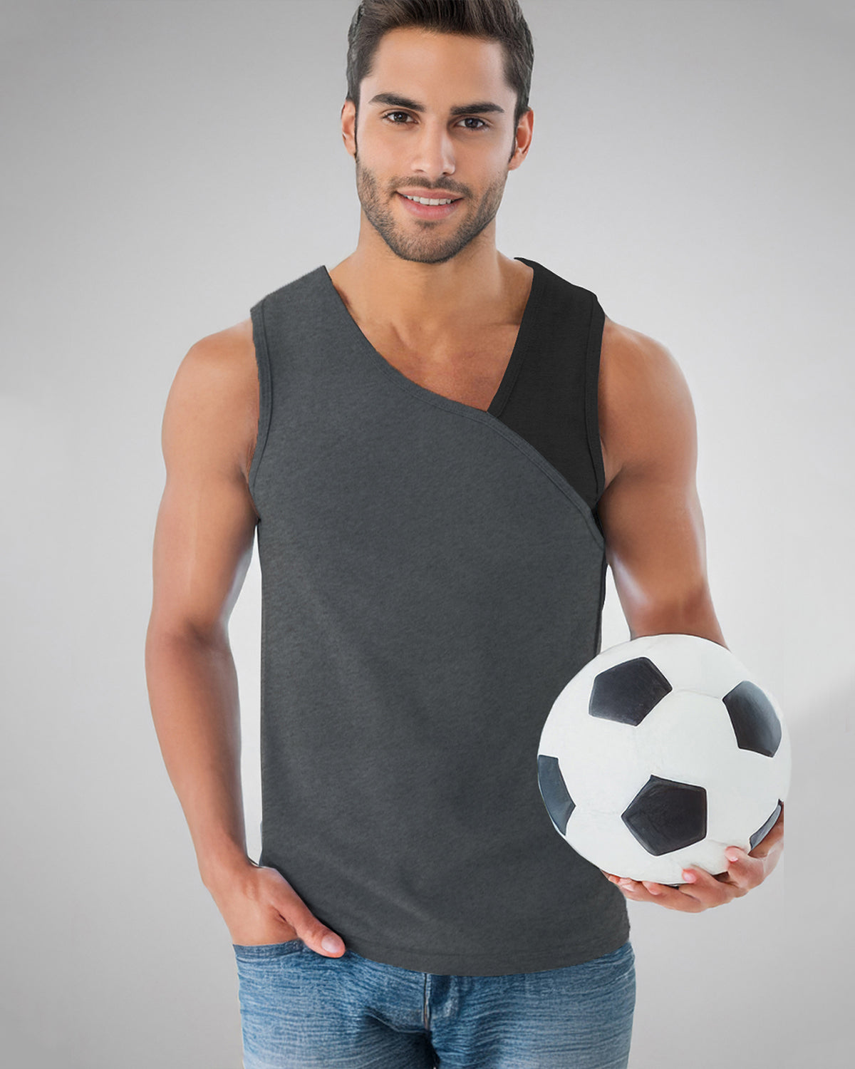 Dark Grey Plain Gym Vest For Men