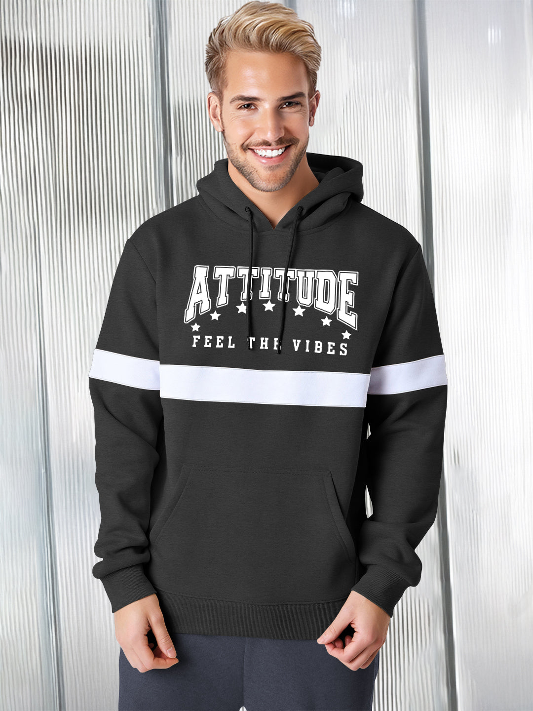 Men Stylish Printed Hooded Sweatshirt Darkgrey