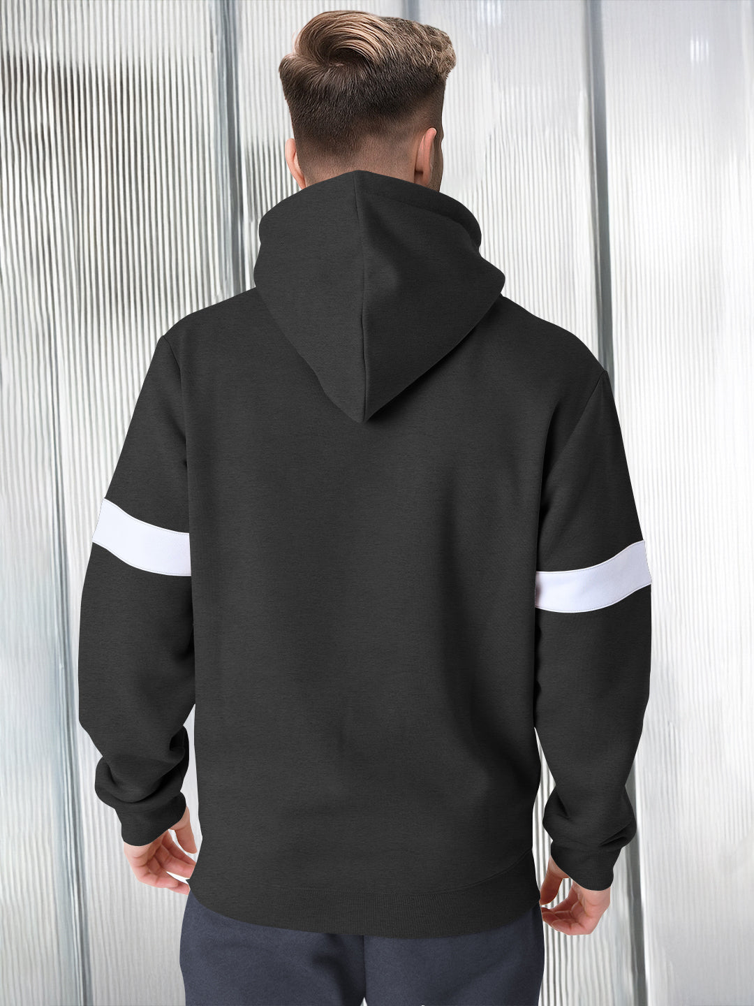 Men Stylish Printed Hooded Sweatshirt Darkgrey