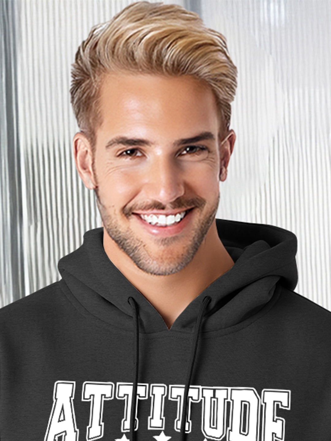 Men Stylish Printed Hooded Sweatshirt Darkgrey