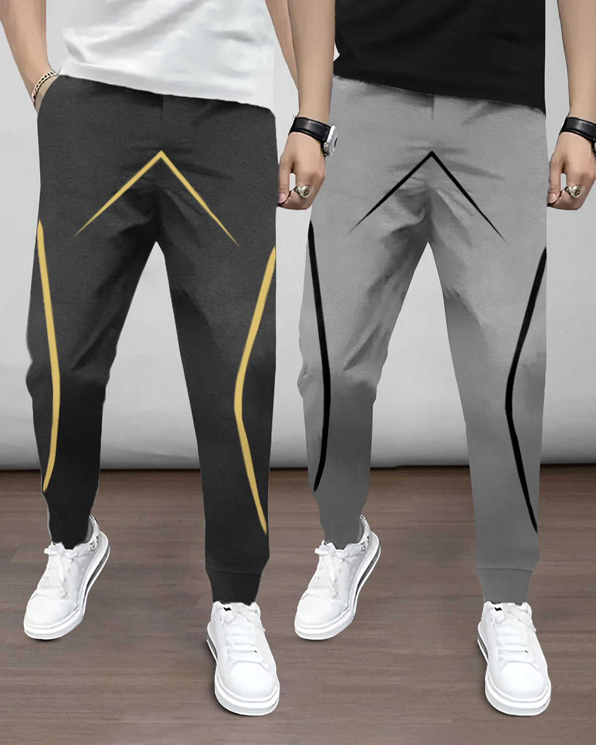 (Pack Of 2) Mens Printed Darkgrey & Grey Trackpants
