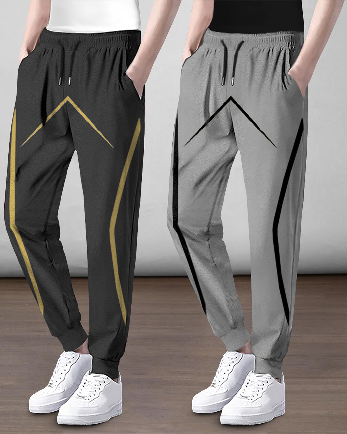 (Pack Of 2) Mens Printed Darkgrey & Grey Trackpants