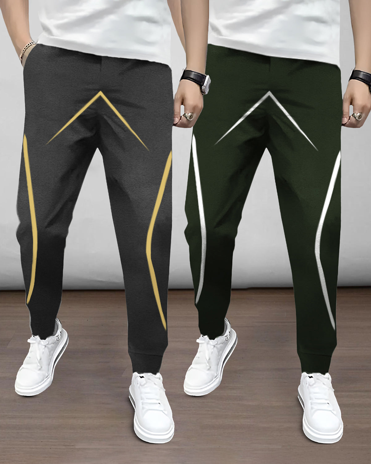 (Pack Of 2) Mens Printed Darkgrey & Olive Trackpants