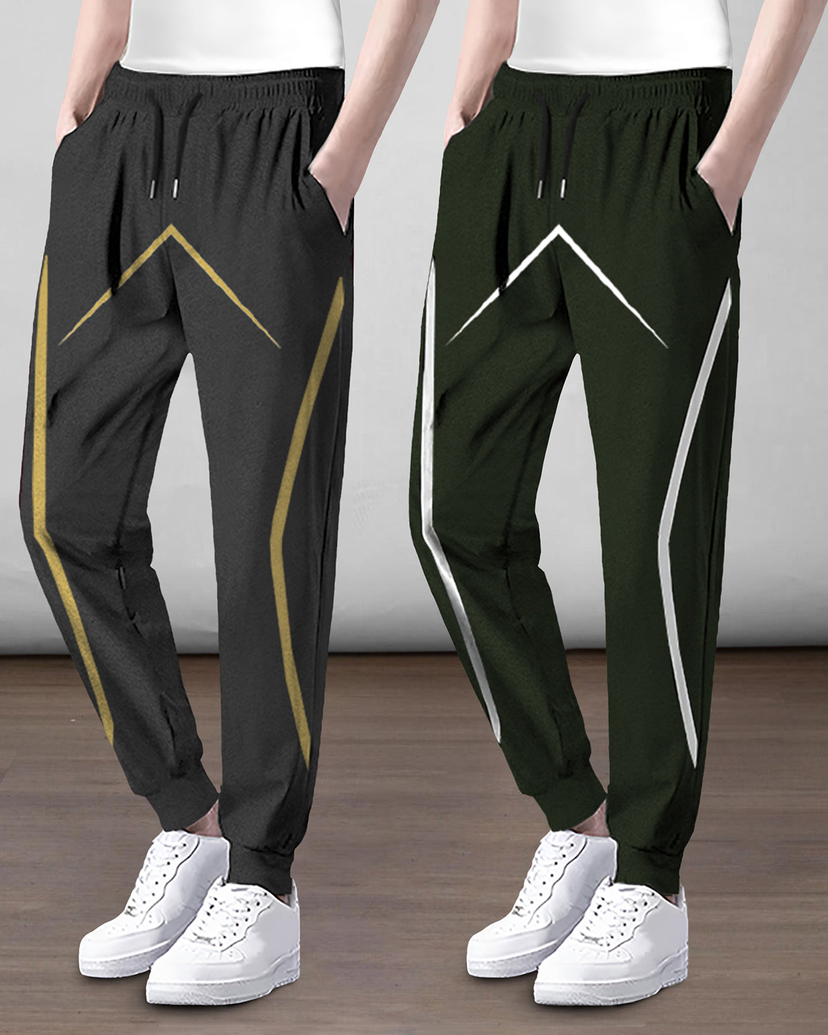 (Pack Of 2) Mens Printed Darkgrey & Olive Trackpants