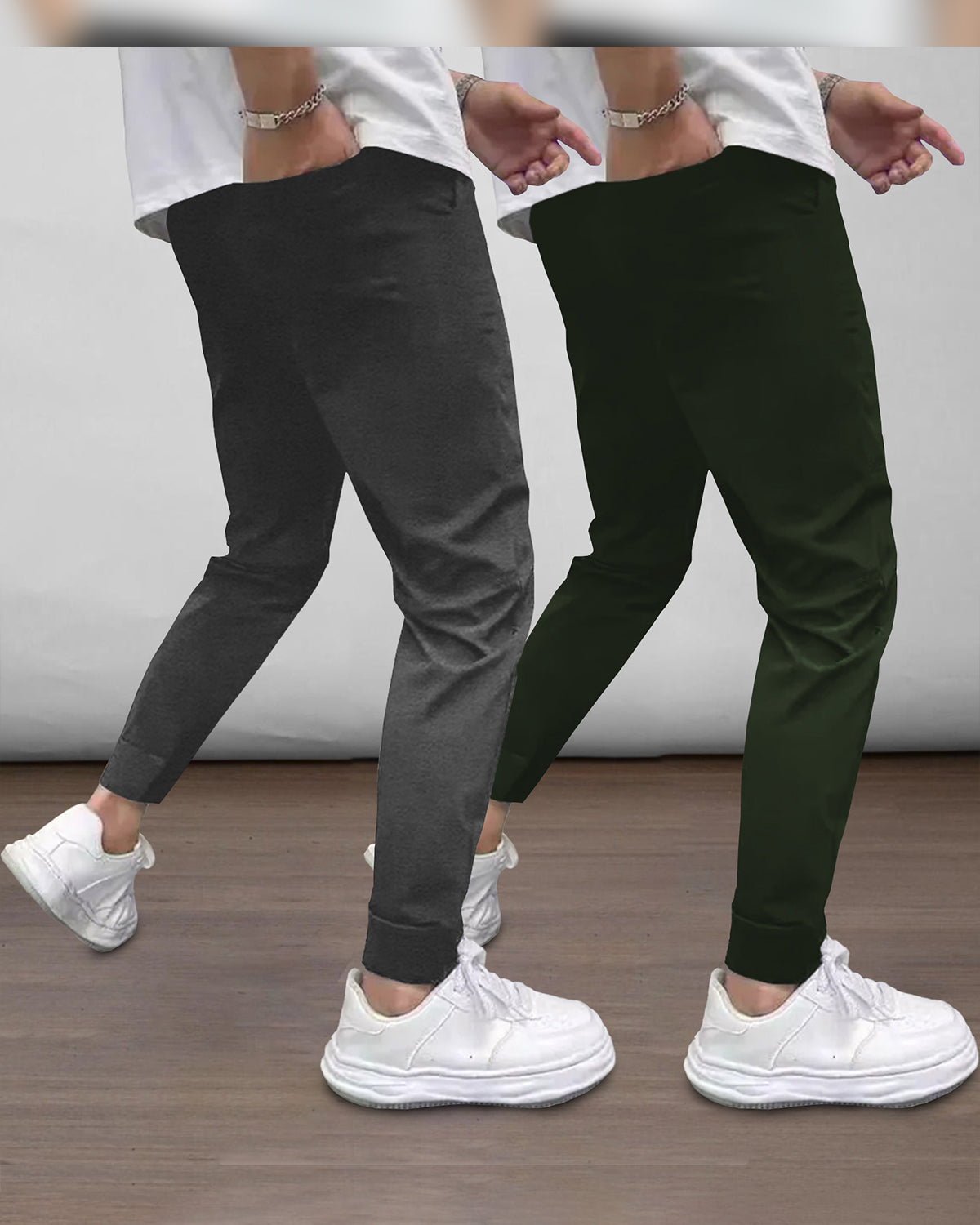 (Pack Of 2) Mens Printed Darkgrey & Olive Trackpants