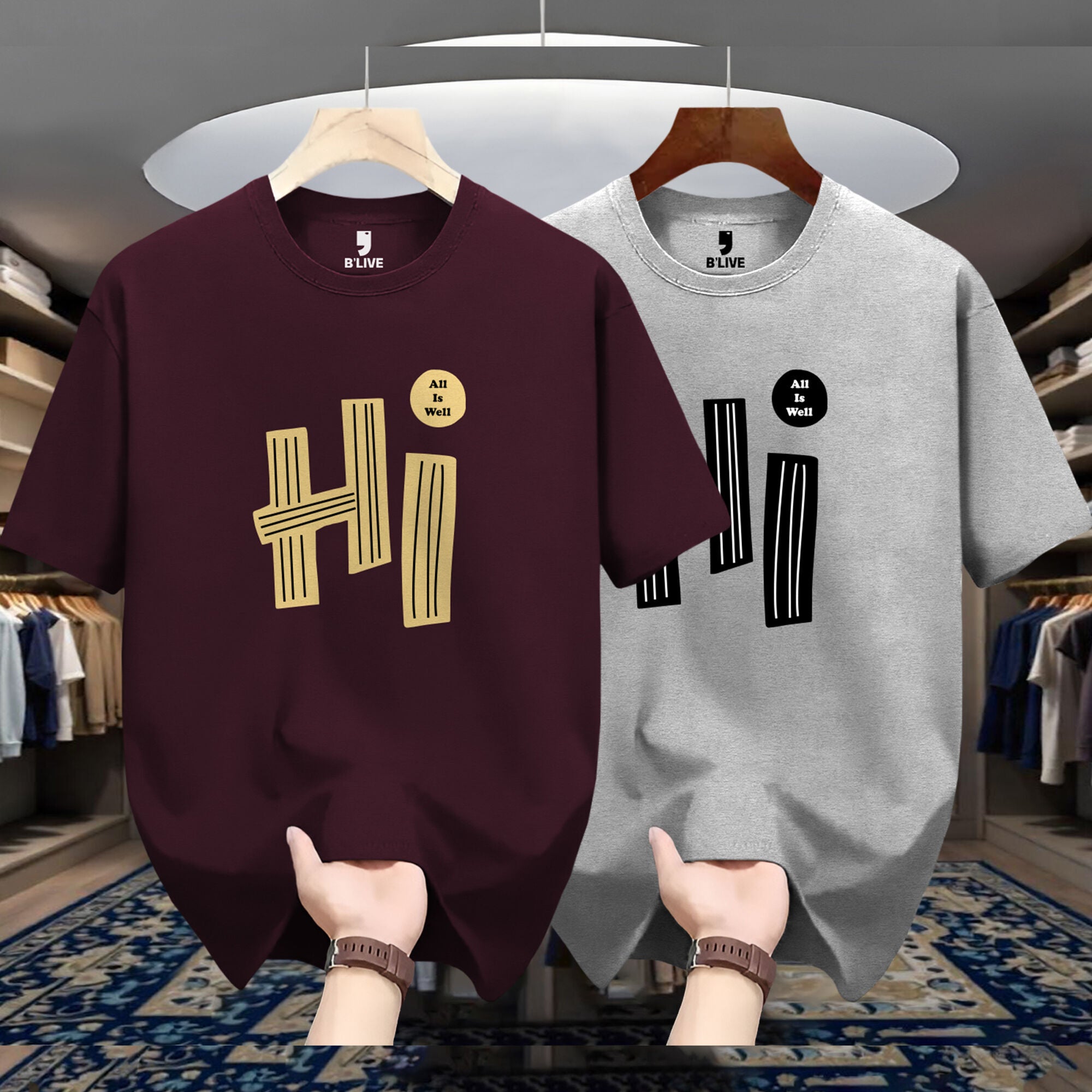 Combo pack Half Sleeve Printed T-shirts black and white