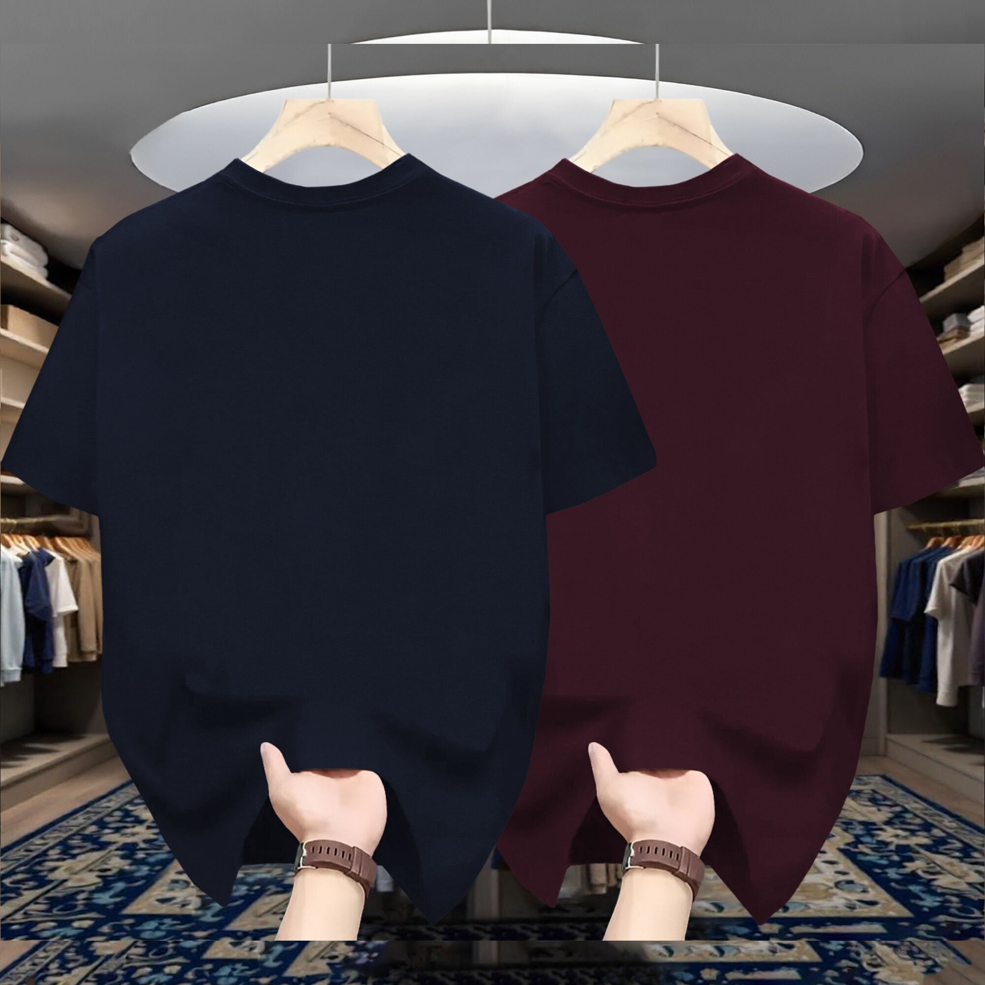 Combo pack Half Sleeve Printed T-shirts navy blue and maroon