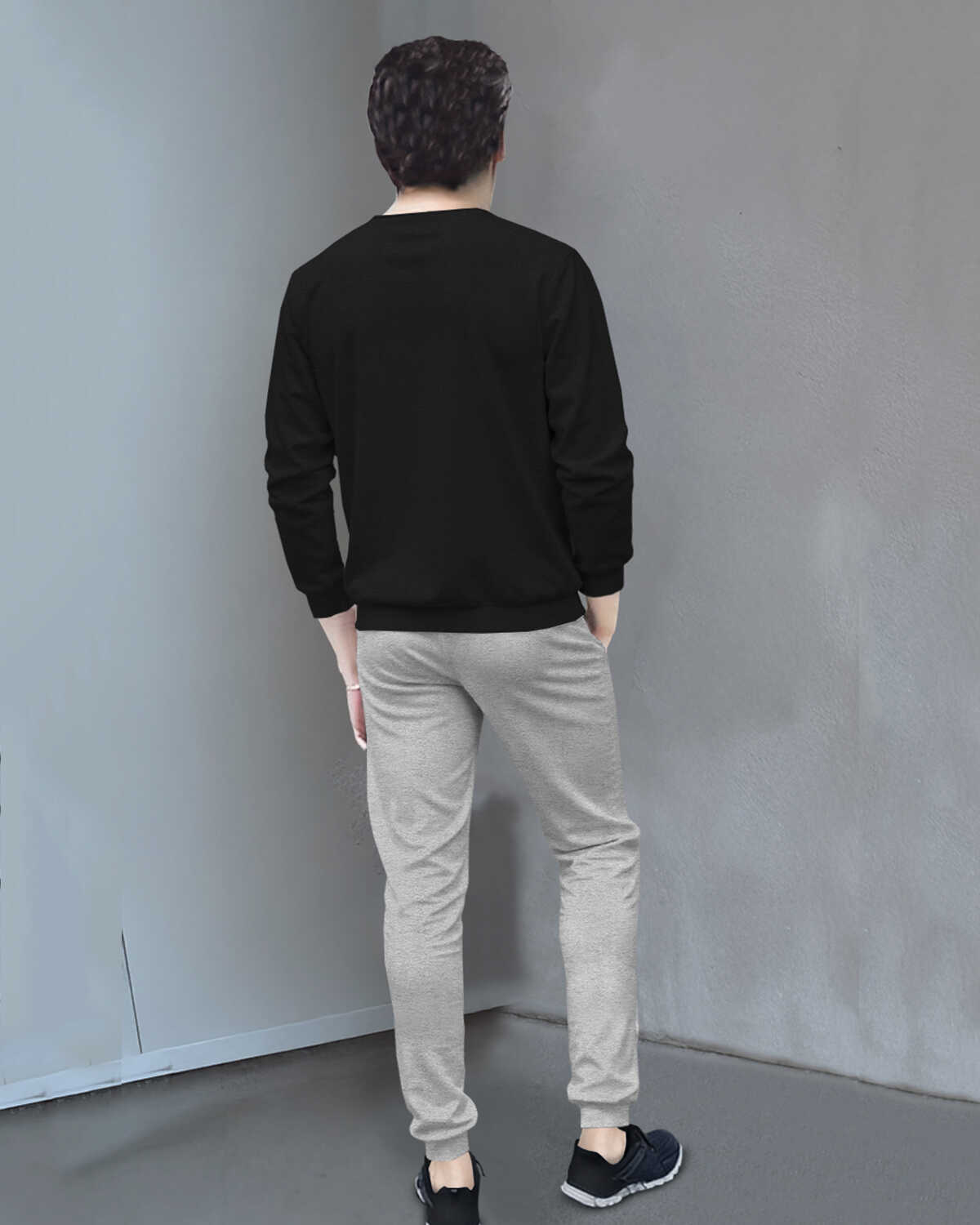 Men's Full Sleeve Star Printed Black Tshirt with Grey Track pant Tracksuit