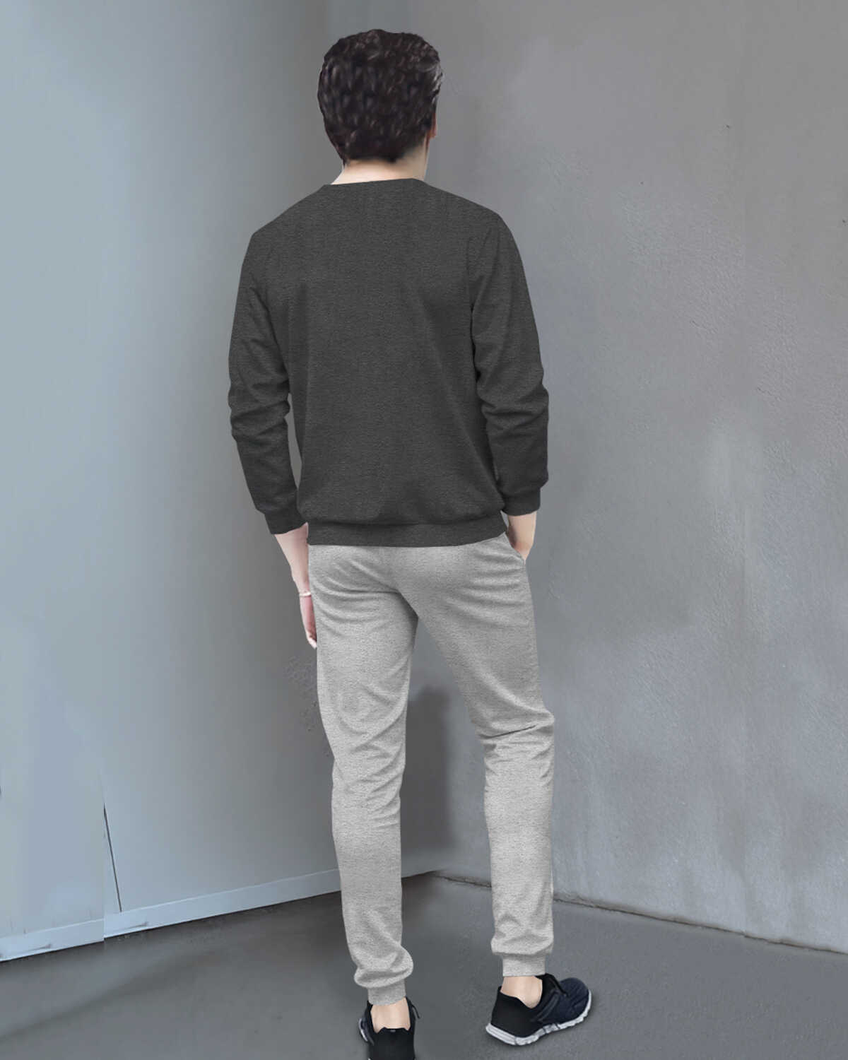 Tracksuit For Men Full Sleeve Printed Darkgrey T-shirt / Plain Grey Trackpant