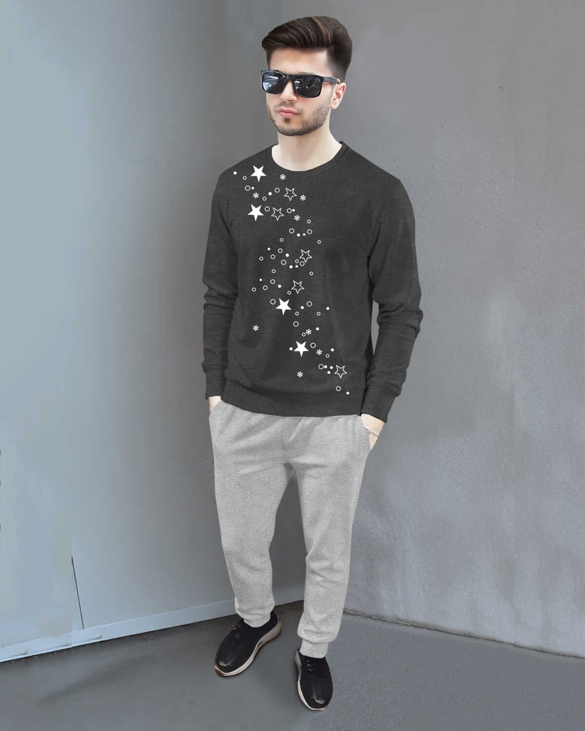 Tracksuit For Men Full Sleeve Printed Darkgrey T-shirt / Plain Grey Trackpant