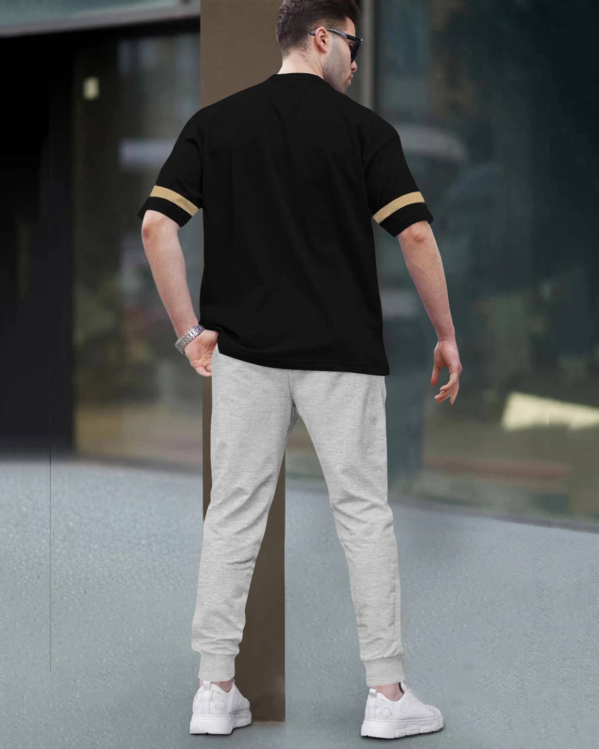 Track Suit Half Sleeve Black Printed T-shirt with Grey Printed Trackpant