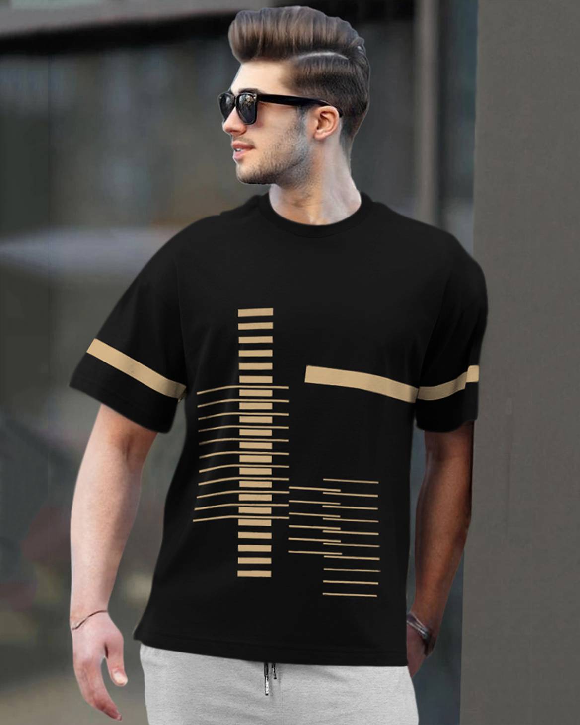 Track Suit Half Sleeve Black Printed T-shirt with Grey Printed Trackpant