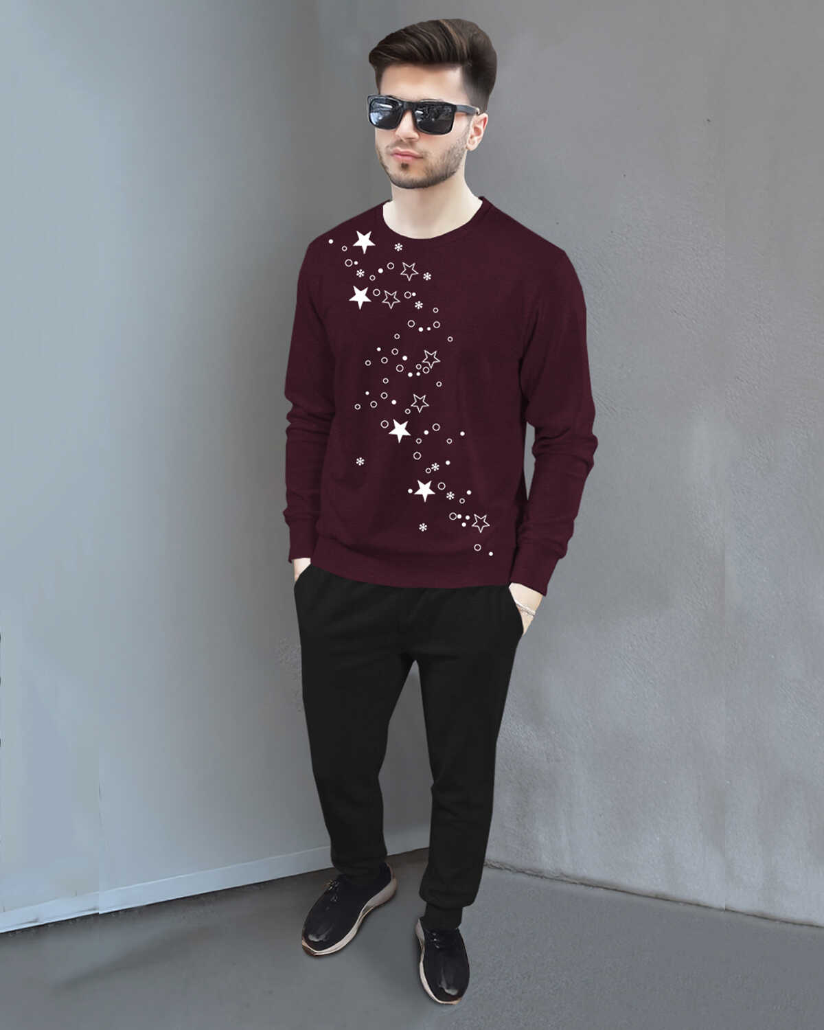 Tracksuit For Men Full Sleeve Printed Maroon T-shirt Plain Black Trackpant