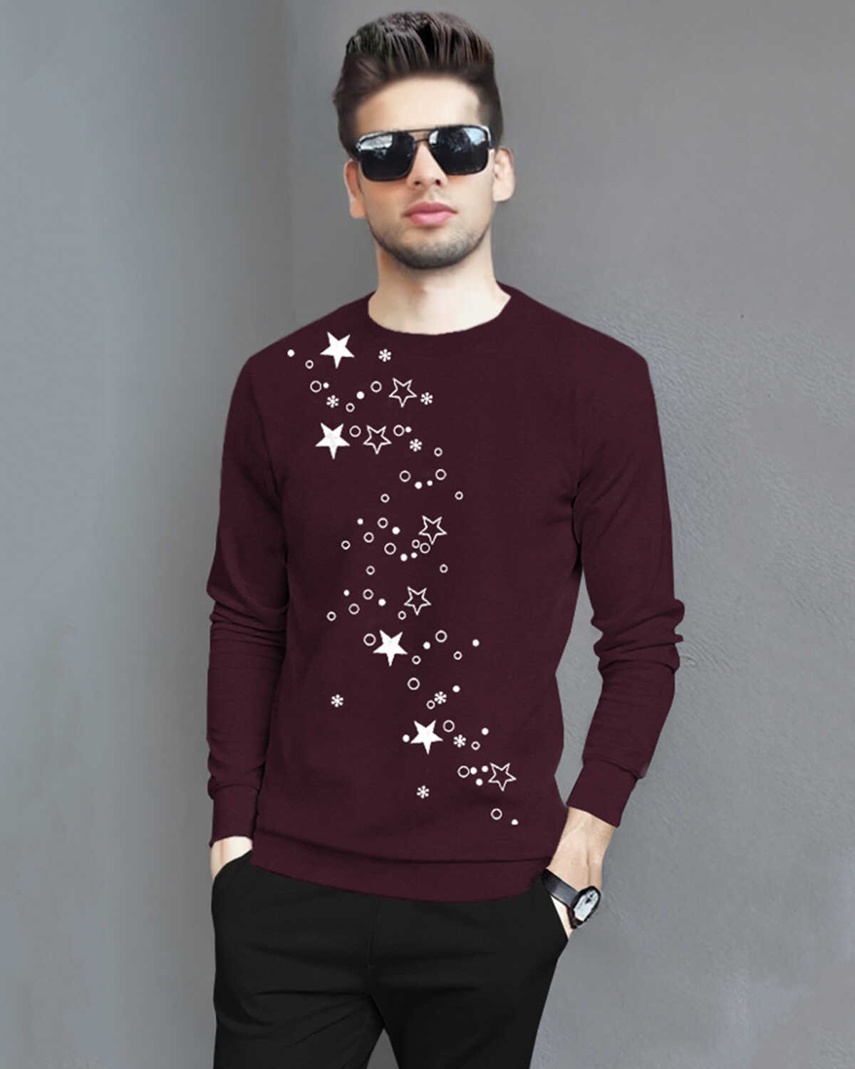 Tracksuit For Men Full Sleeve Printed Maroon T-shirt Plain Black Trackpant