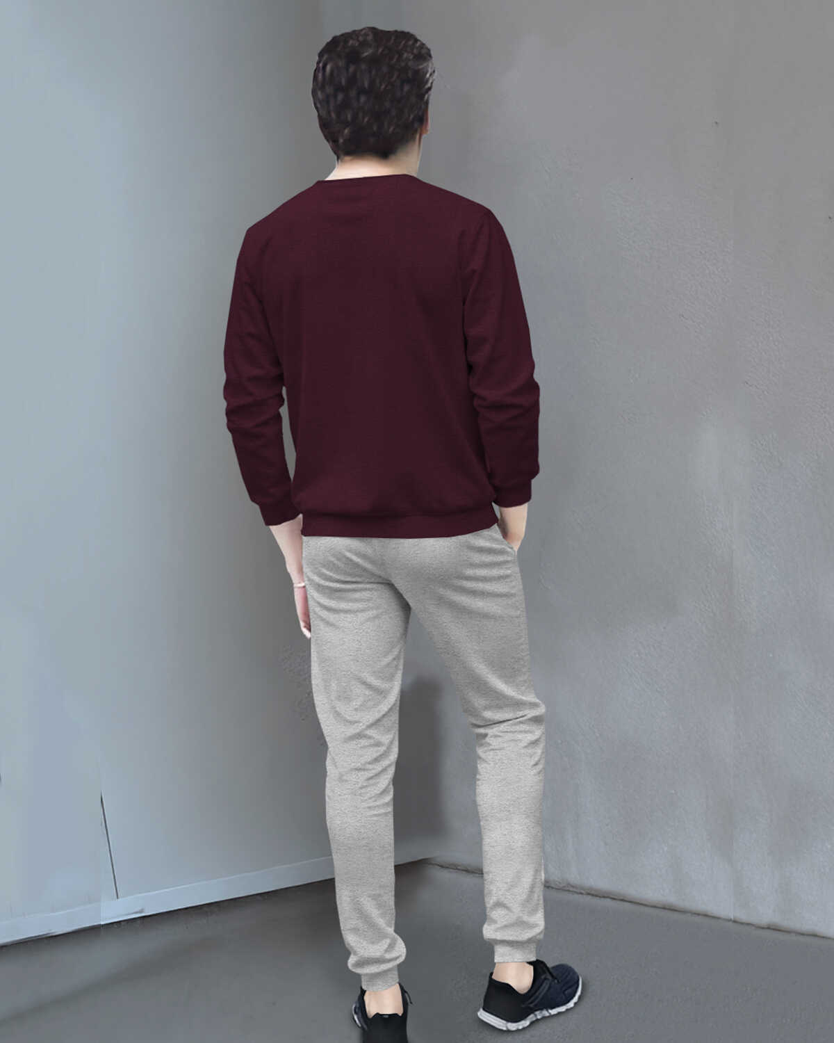 Tracksuit For Men Full Sleeve Printed Maroon T-shirt Plain Grey Trackpant