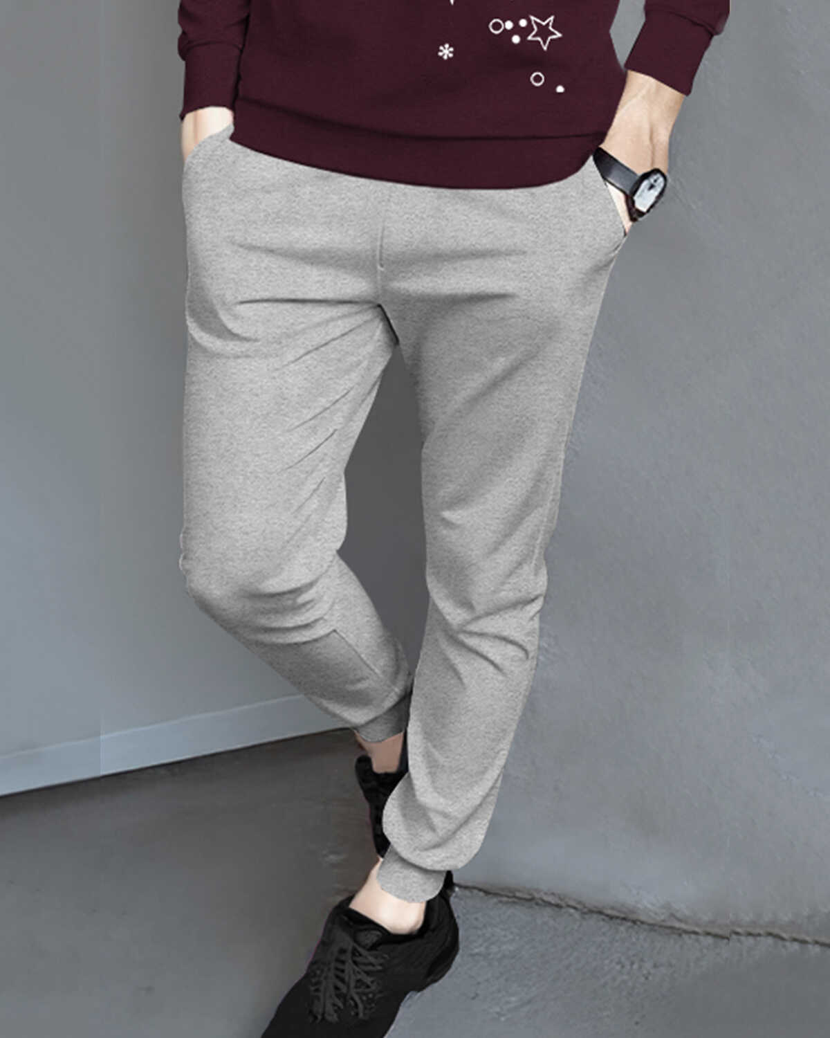 Tracksuit For Men Full Sleeve Printed Maroon T-shirt Plain Grey Trackpant