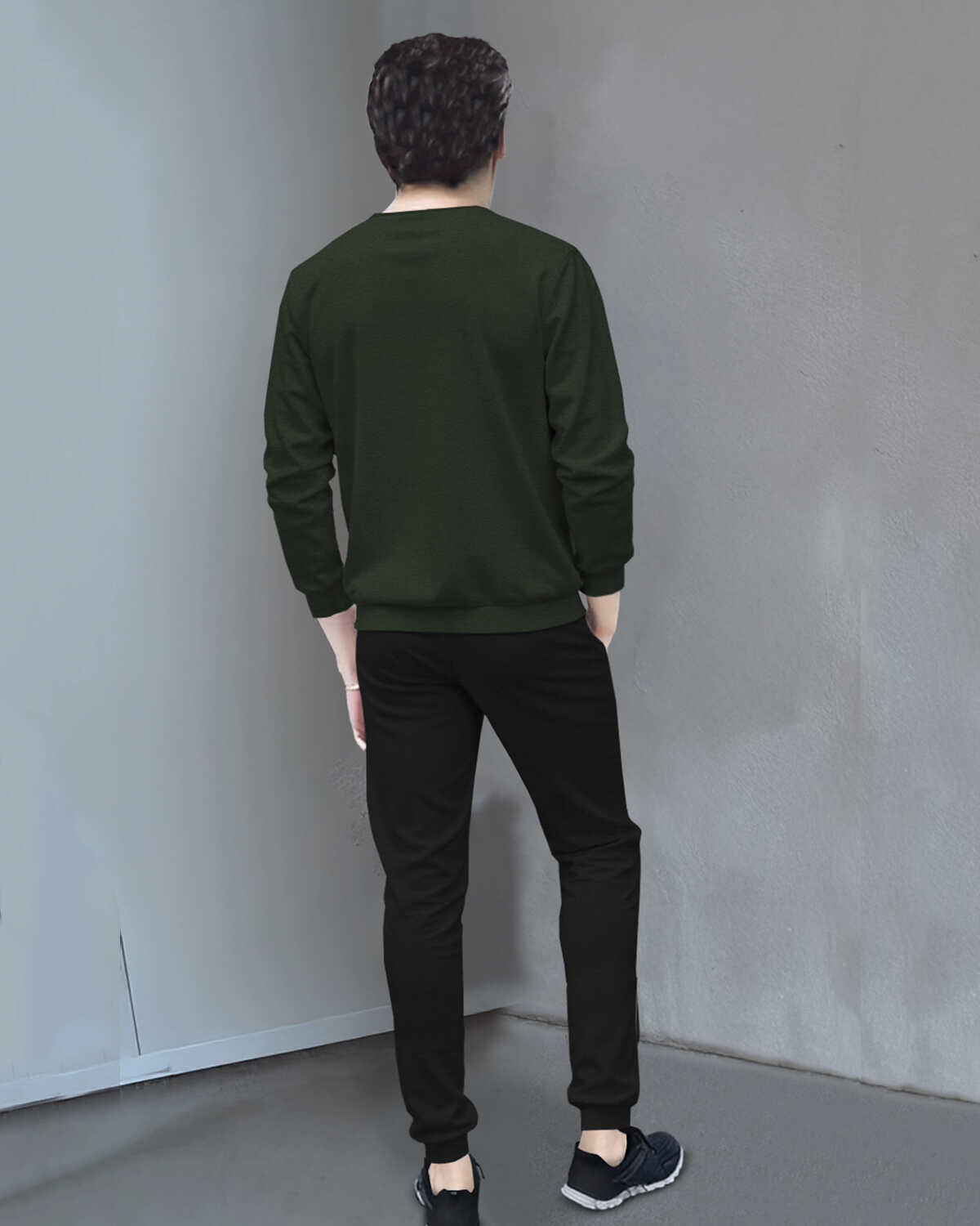 Full Sleeve Printed Olivegreen T-shirt with Plain Black Trackpant Tracksuit