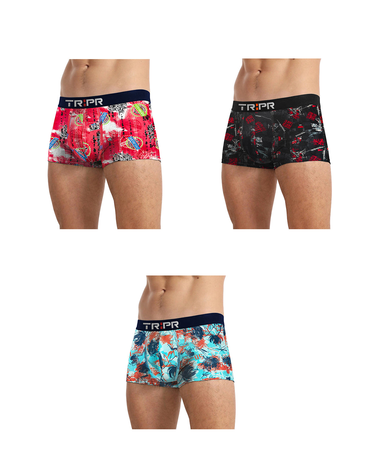 (Pack Of 3) Mens Multicolor Printed Trunks with 8 Variants