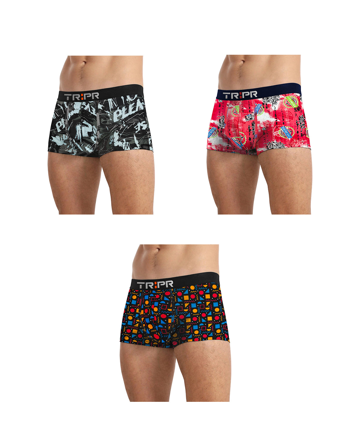 (Pack Of 3) Mens Multicolor Printed Trunks with 8 Variants