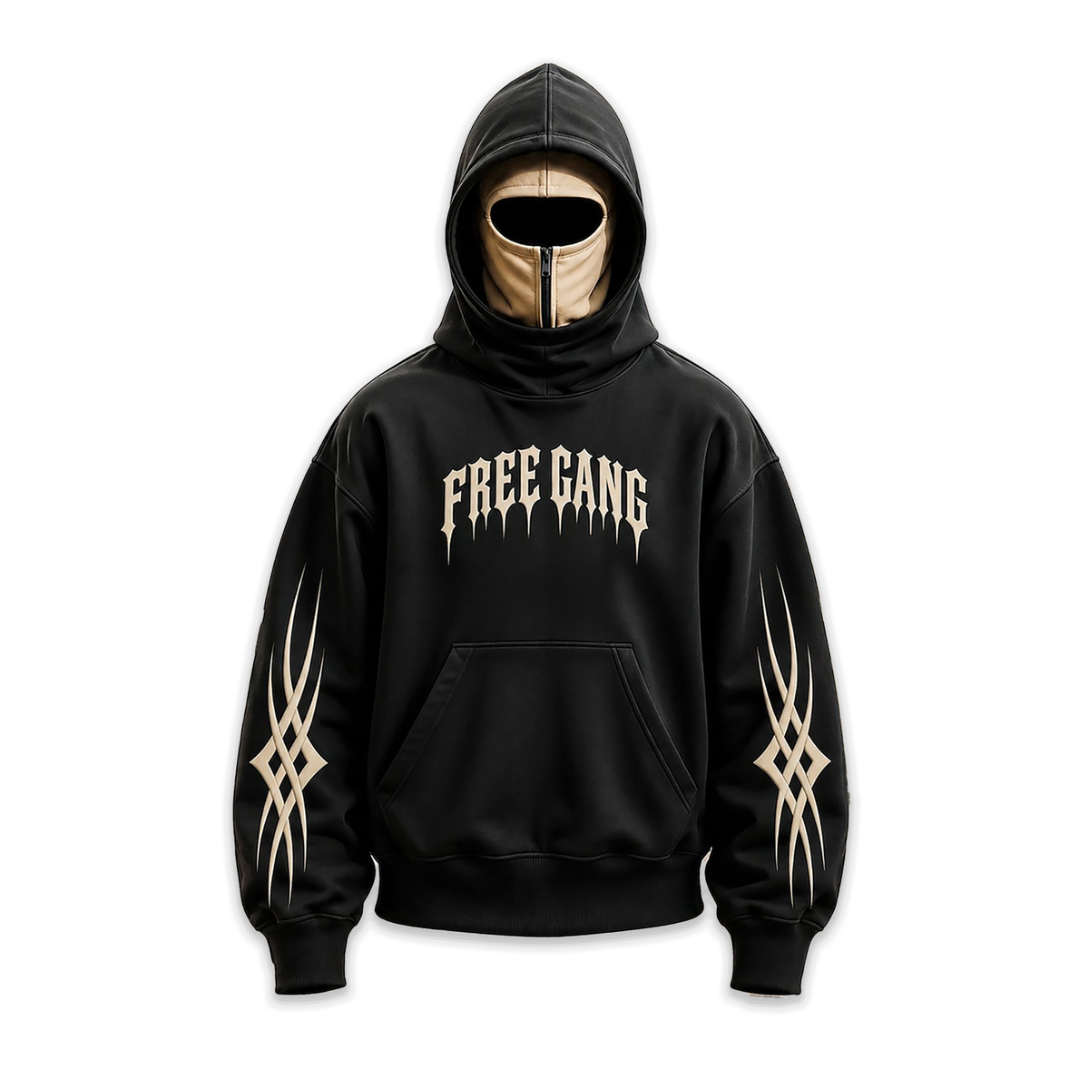 Men Dual Color Hooded Mask Printed Sweatshirt Black
