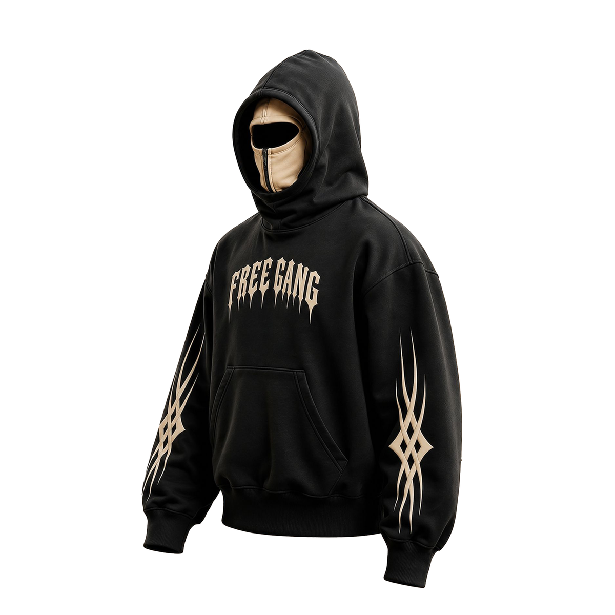 Men Dual Color Hooded Mask Printed Sweatshirt Black