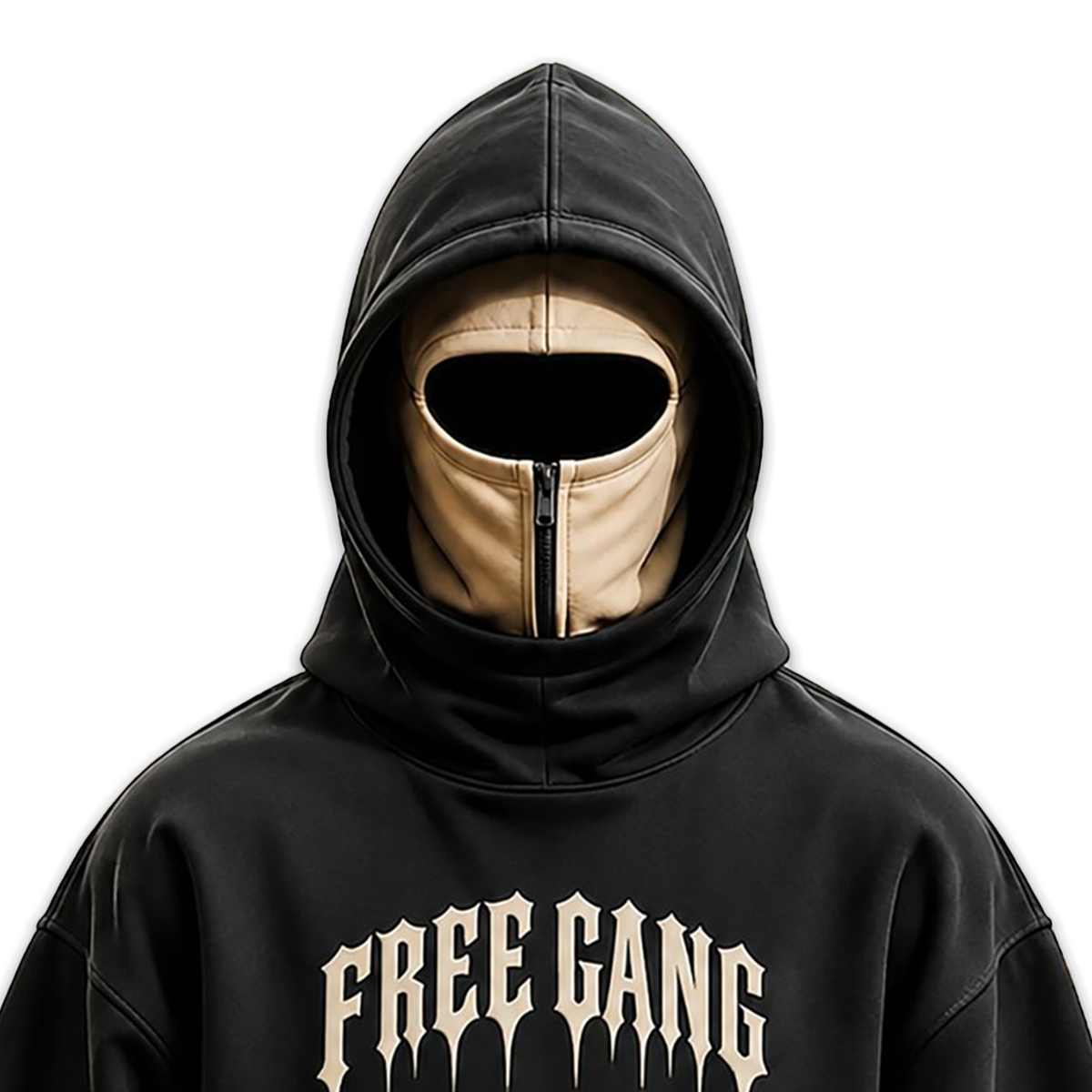 Men Dual Color Hooded Mask Printed Sweatshirt Black