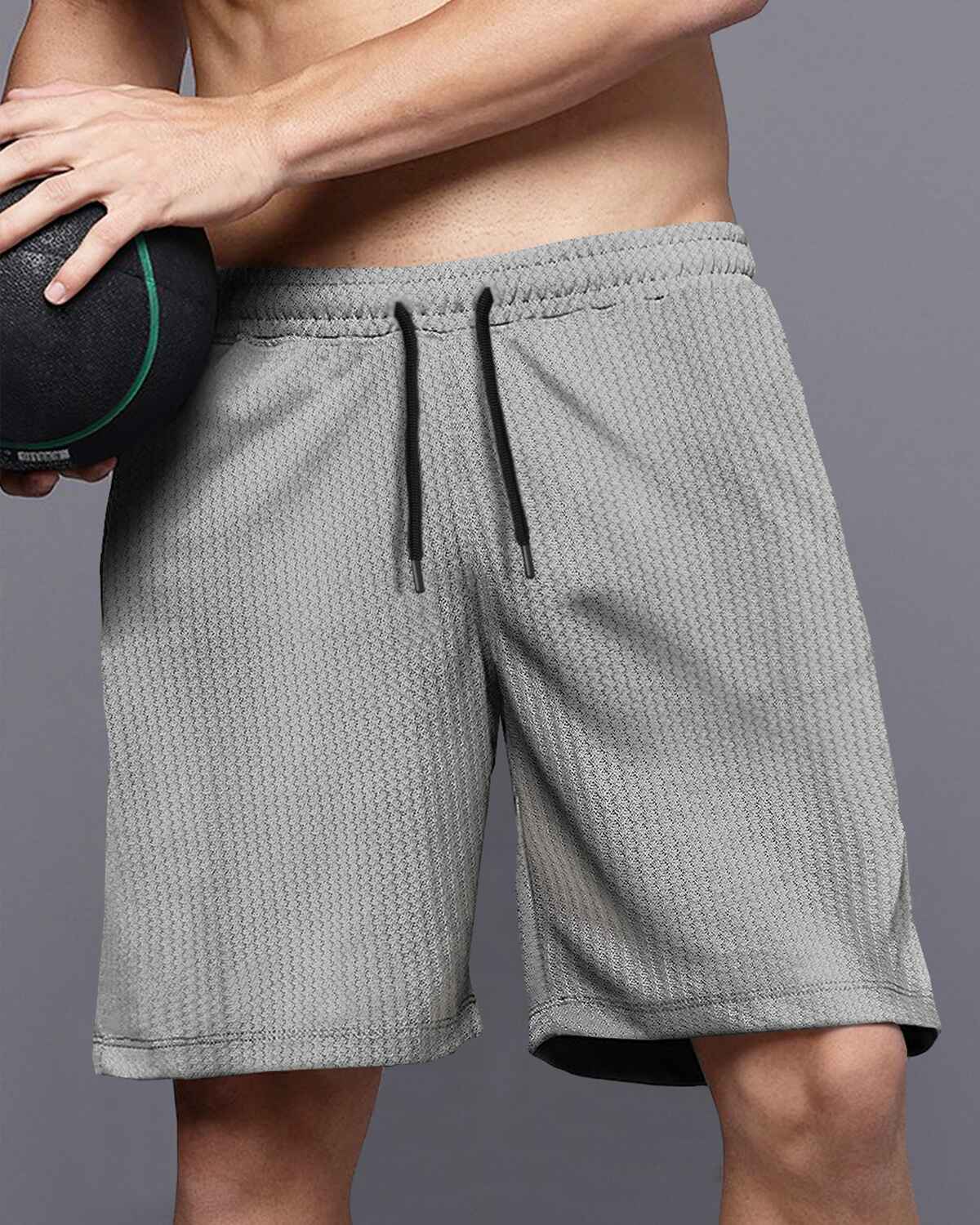 Men Plain Grey Waffle Short