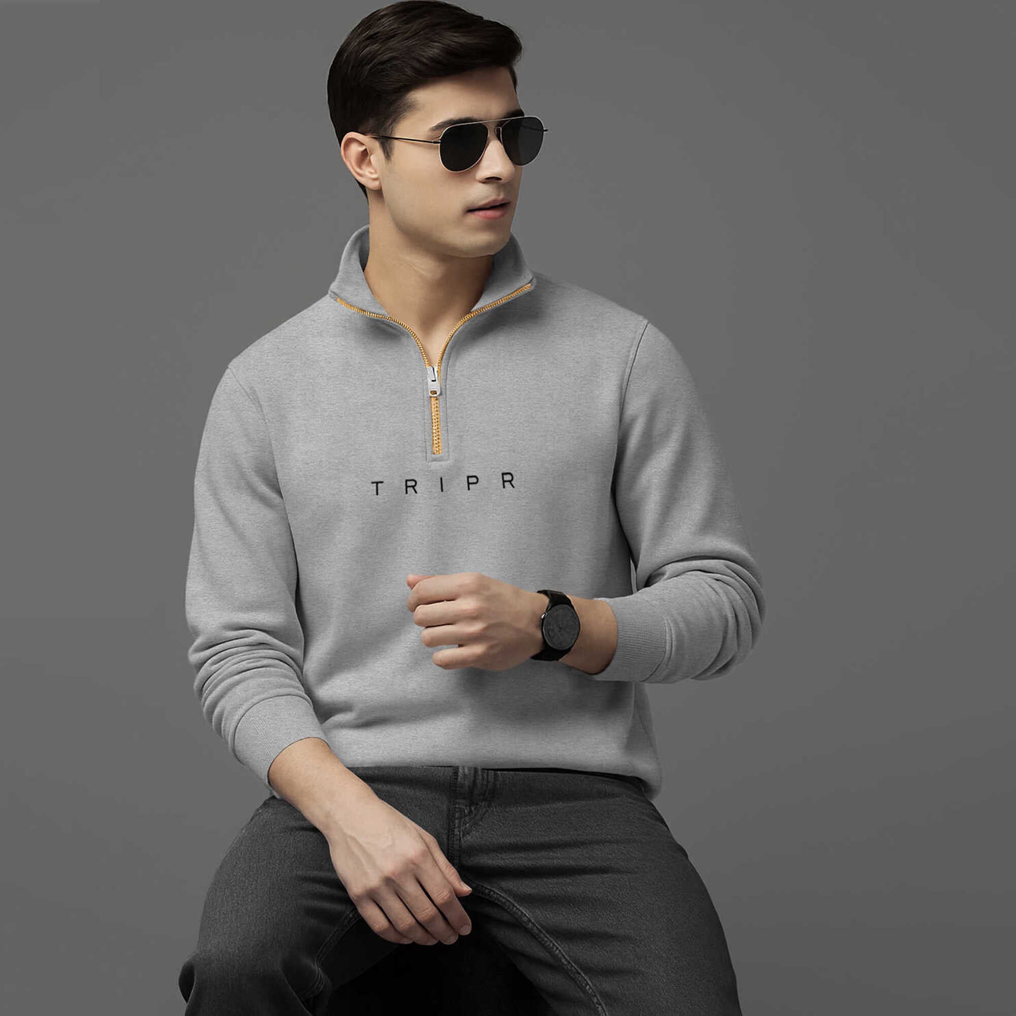 Men Full Sleeve High Neck Sweatshirt Grey