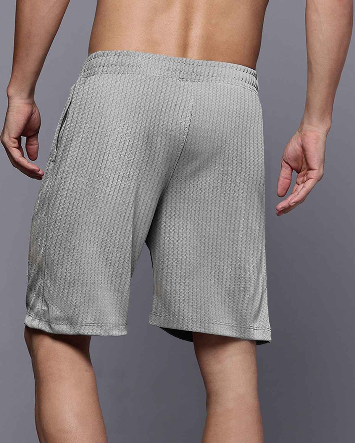 Men Plain Grey Waffle Short