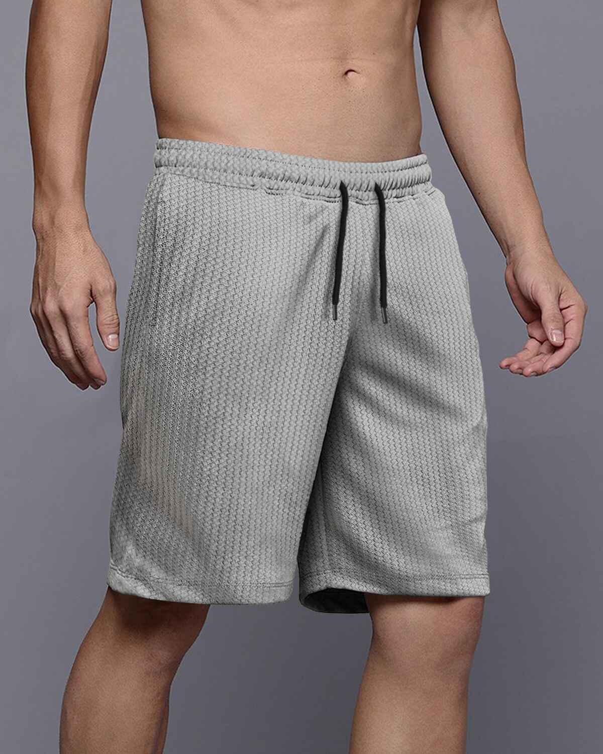 Men Plain Grey Waffle Short