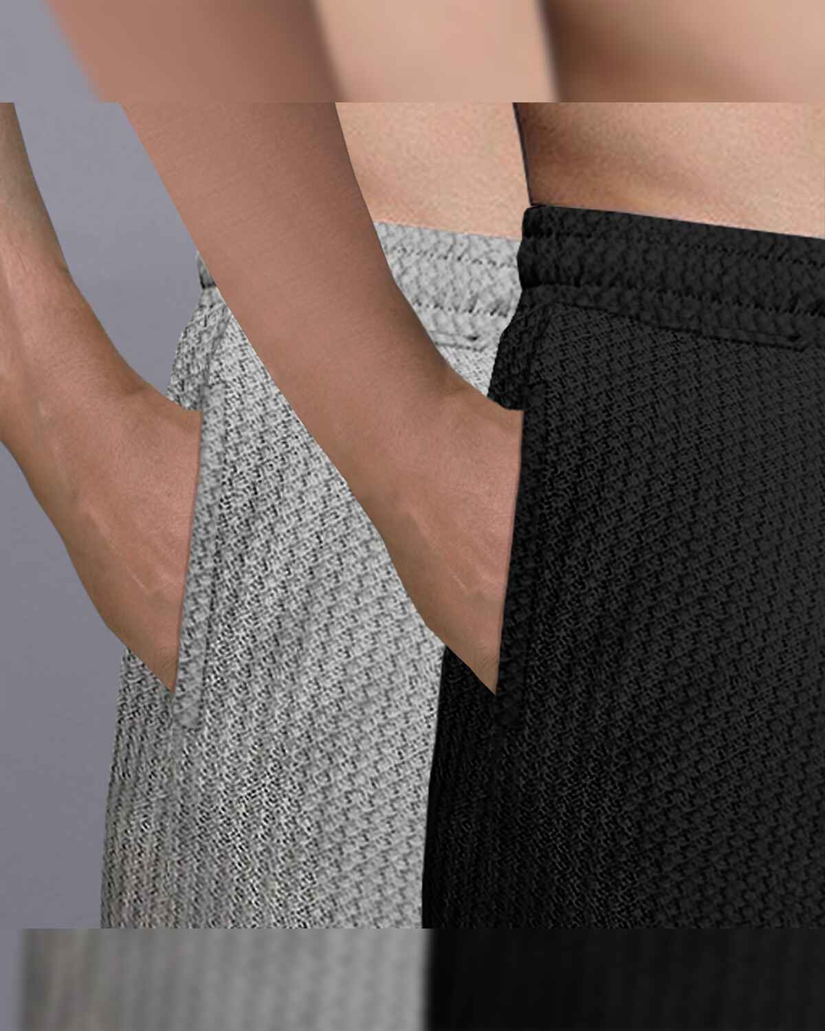 (Pack Of 2) Men Plain Waffle Shorts / Grey & Black