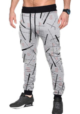 abstract printed light grey track jogger pant for men front view