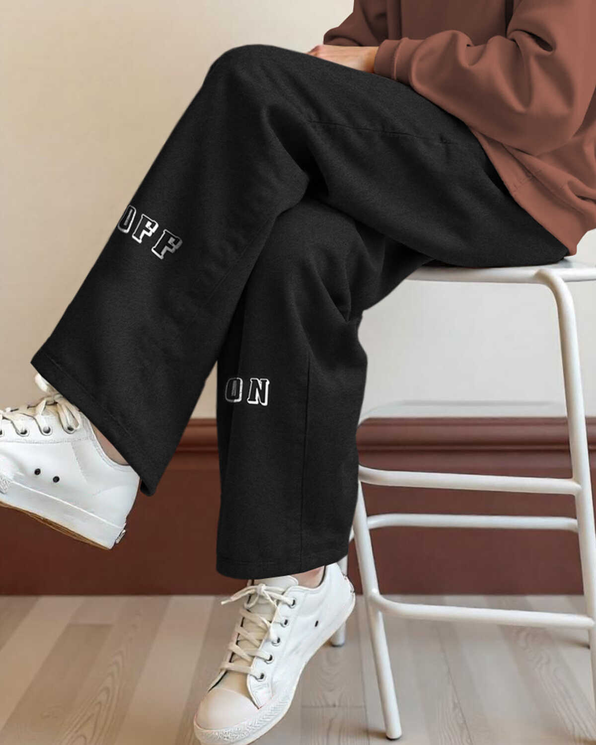 Men ON OFF Printed Loose Fit Trackpant Black