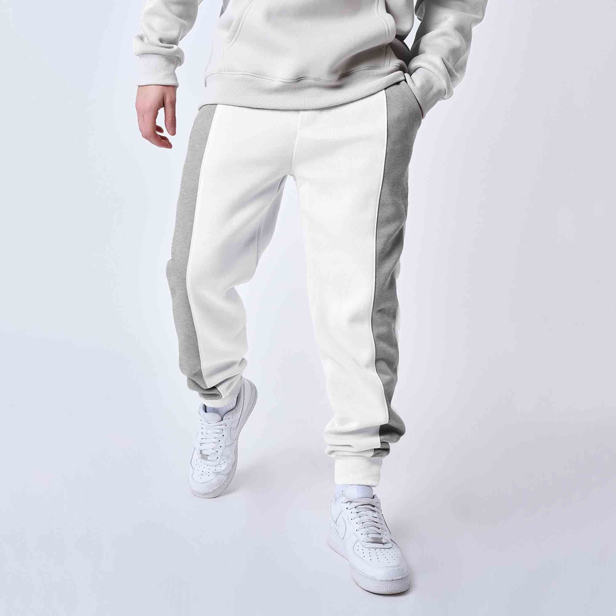 Men Solid Color Blocked White & Grey Trackpant
