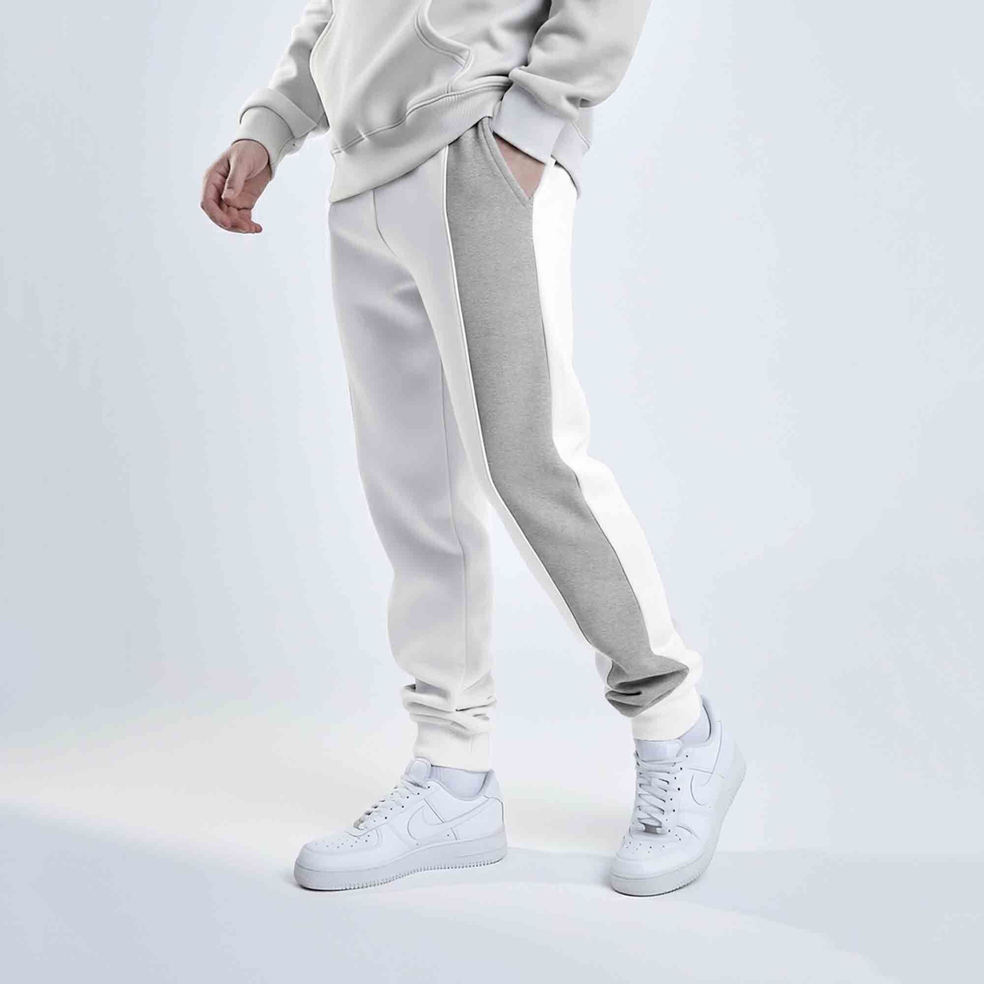 Men Solid Color Blocked White & Grey Trackpant