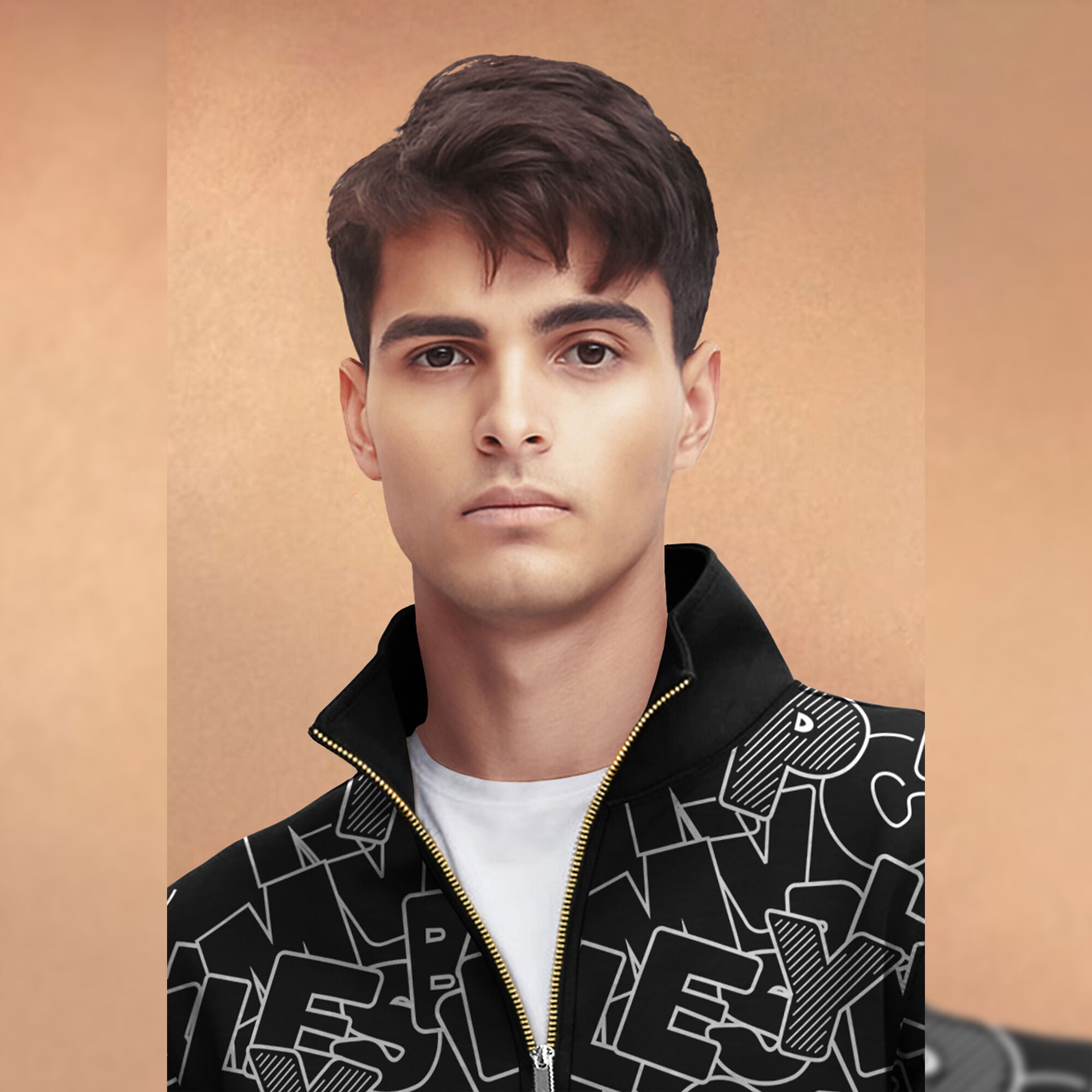 Black And White High Neck All Over Printed Jacket