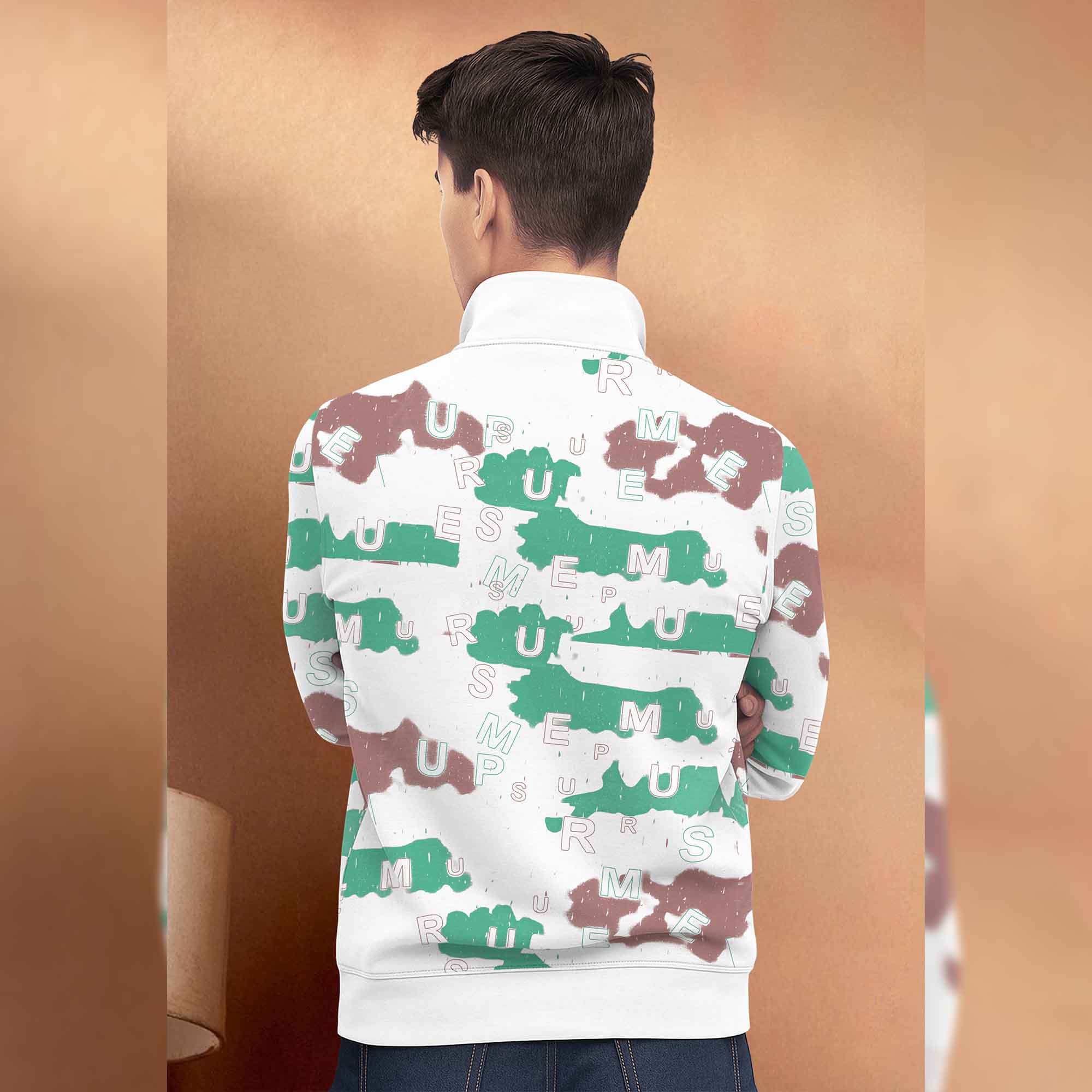 White High Neck Printed Casual Jacket