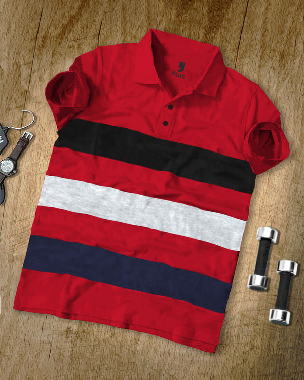 Half Sleeve Red Striped Polo T-Shirt