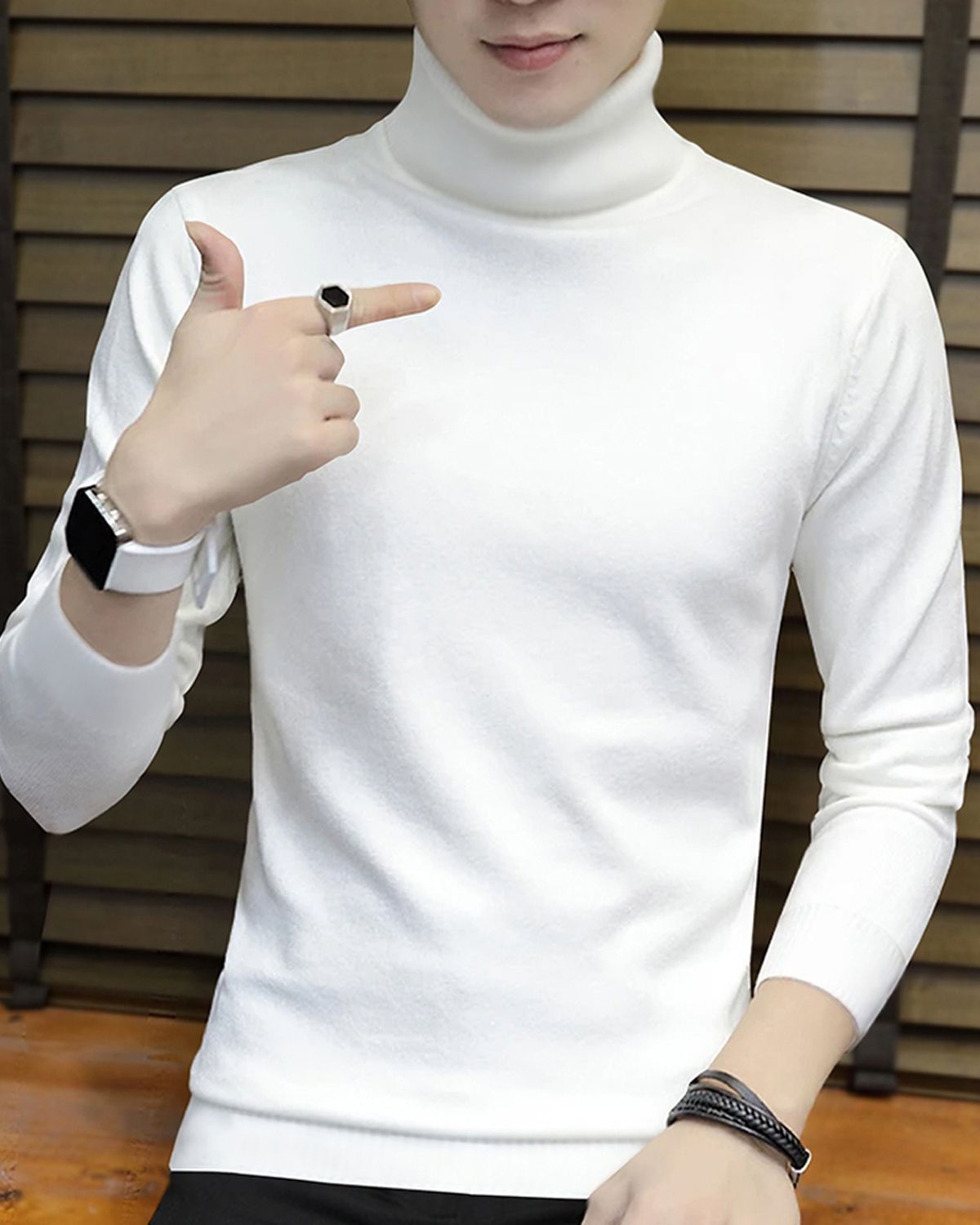 Men High Neck Plain Full Sleeve T-shirts - 8 Variants