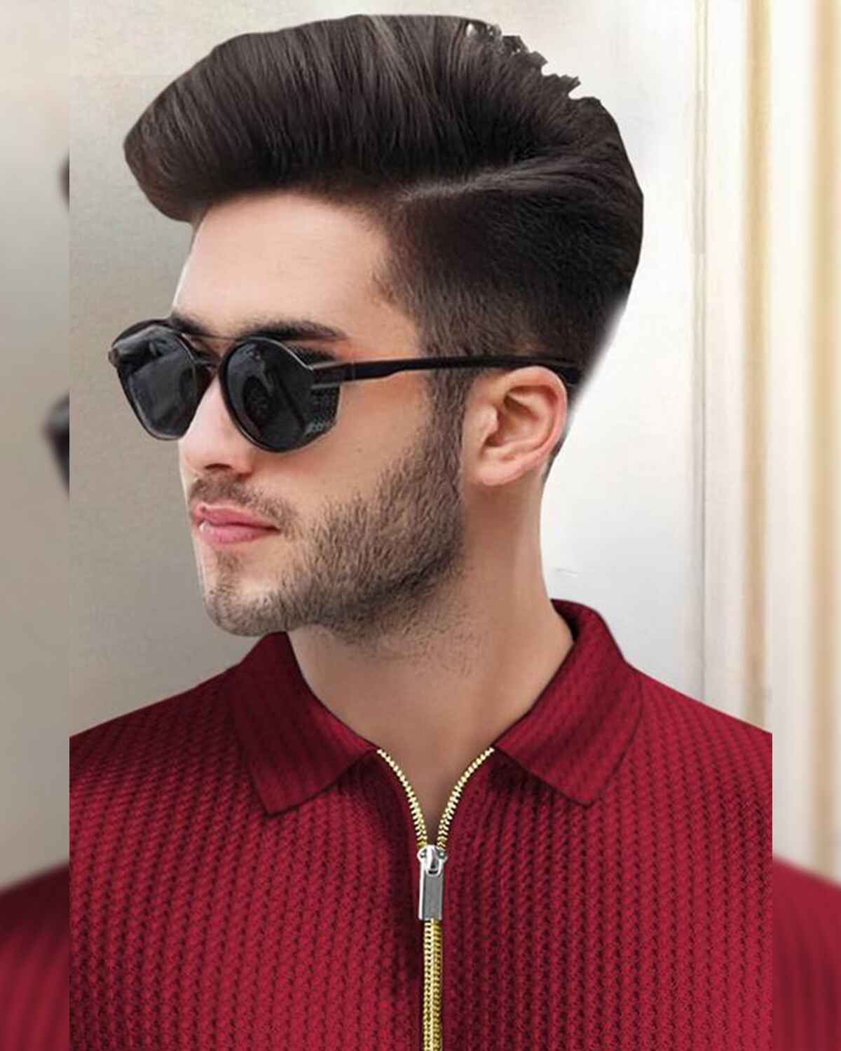 Mens Textured Half Sleeve Zipper Polo Fit Waffle Red T-shirt