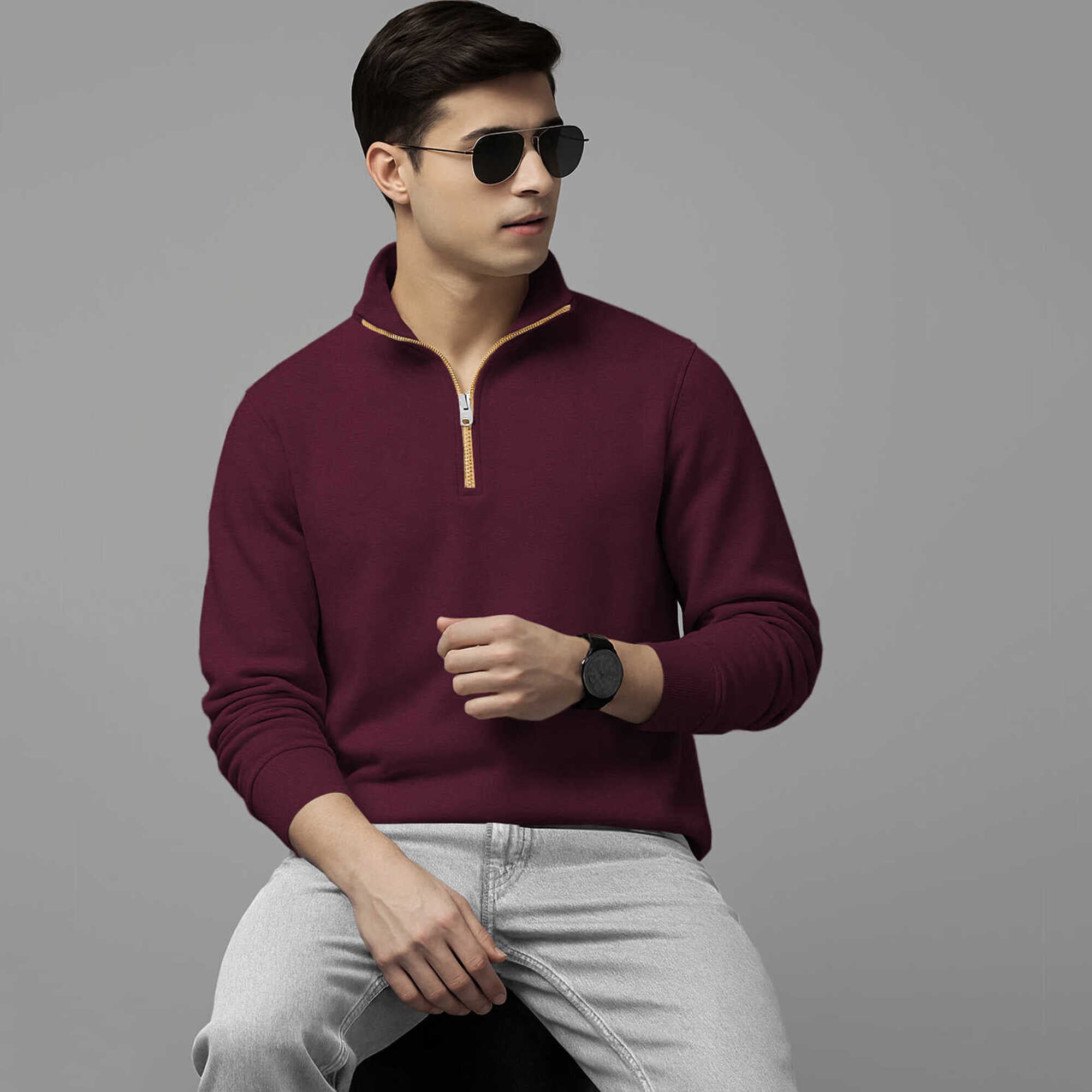Men High Neck Quarter Zip Up 5 Variants Sweatshirts