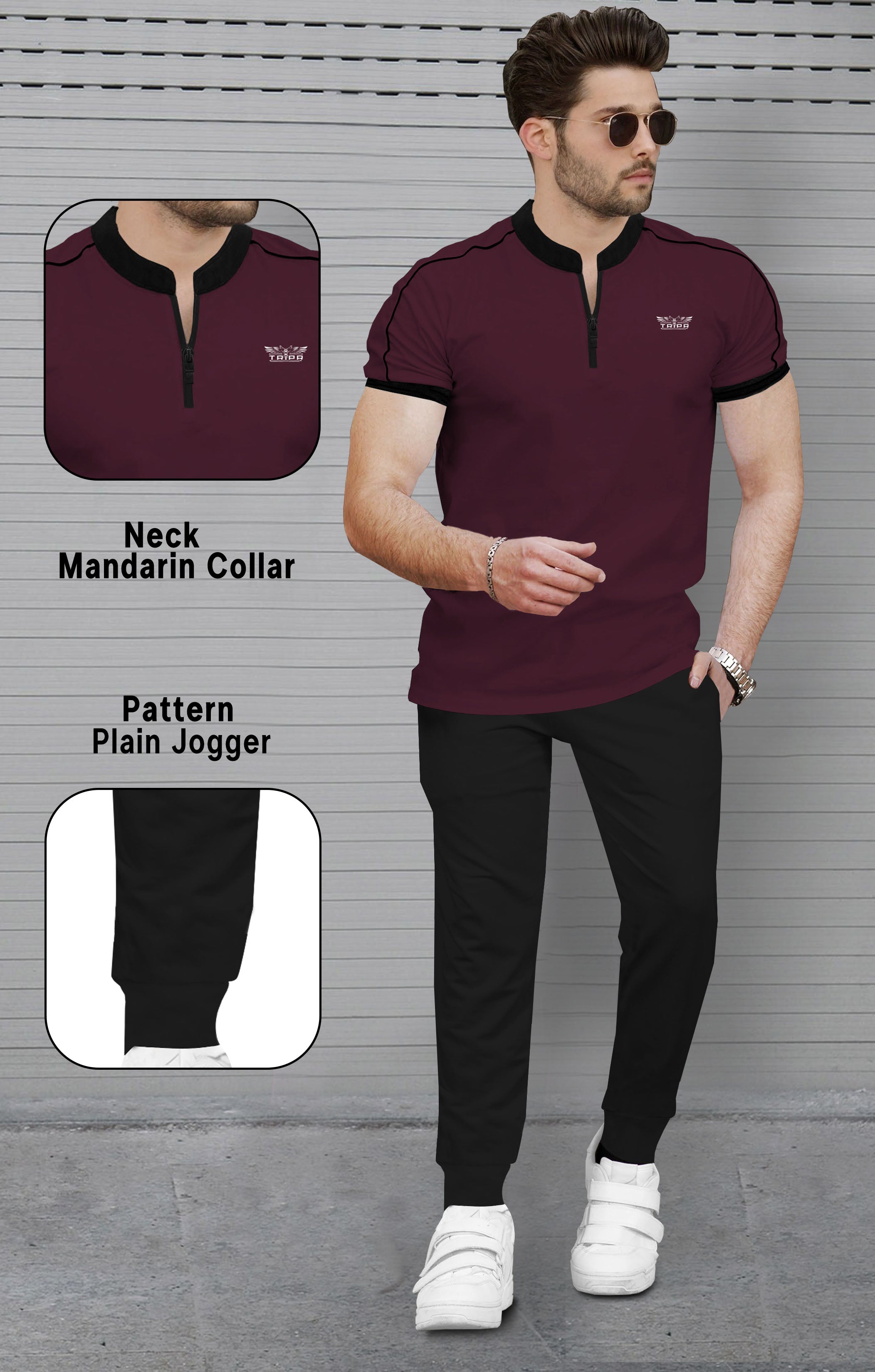 Mens Tracksuit Half Sleeve Maroon T-shirt with Black Trackpant
