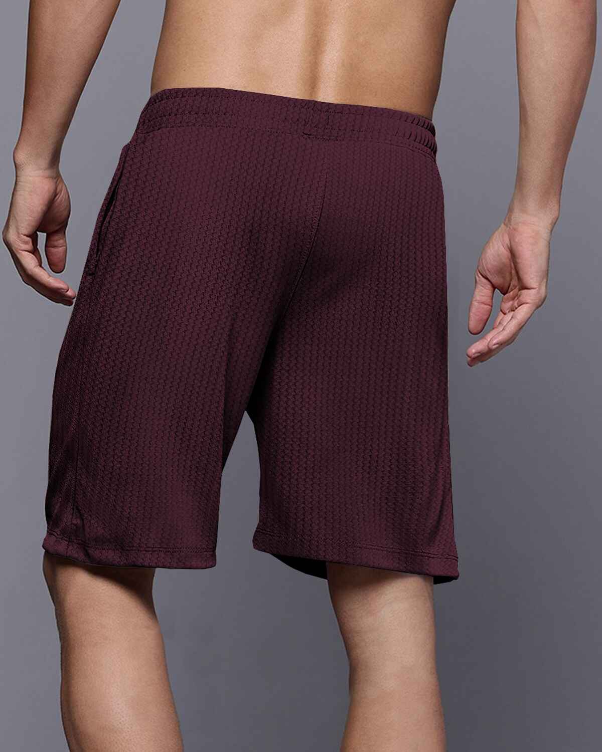 Men Plain Maroon Waffle Short
