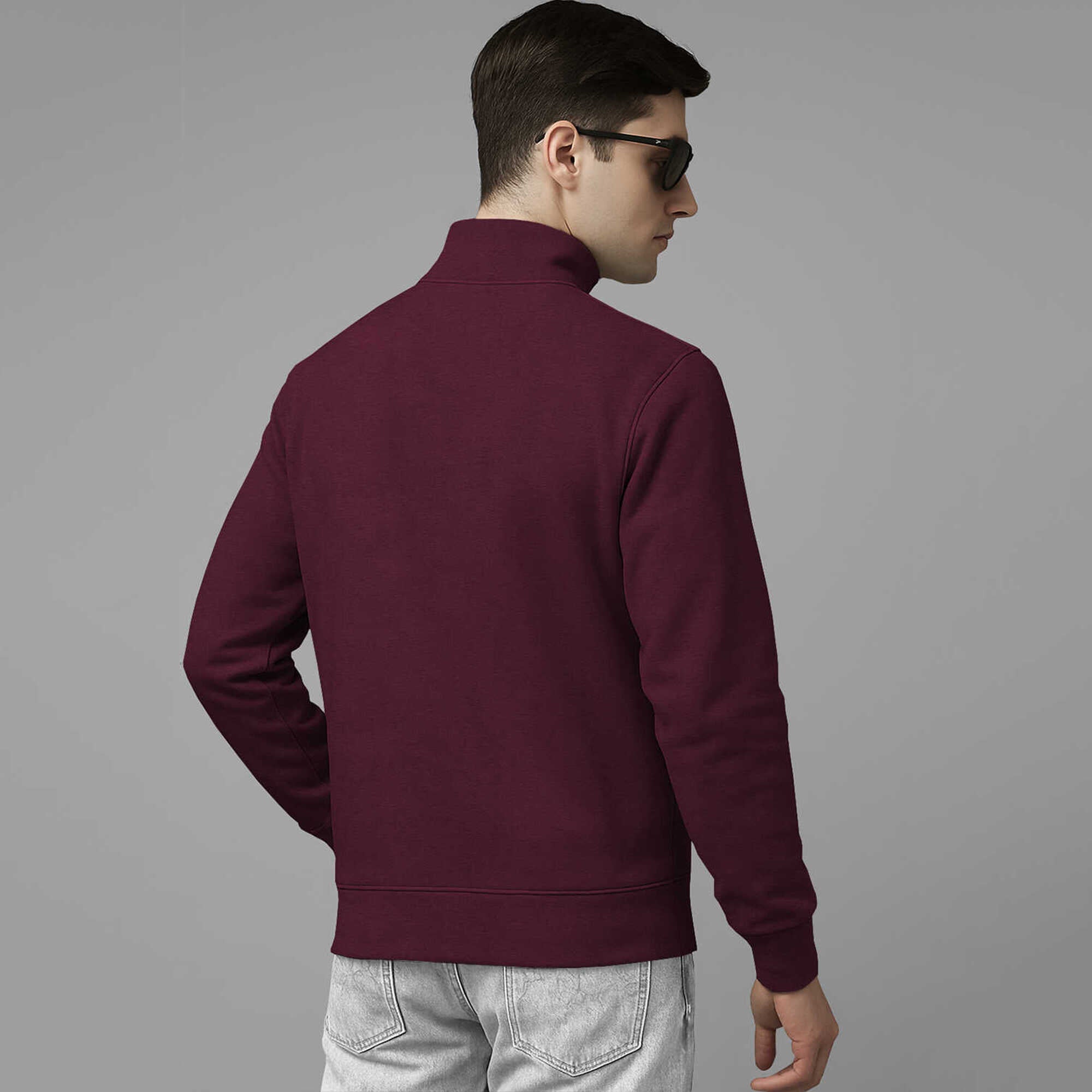 Men Full Sleeve High Neck Sweatshirt Maroon