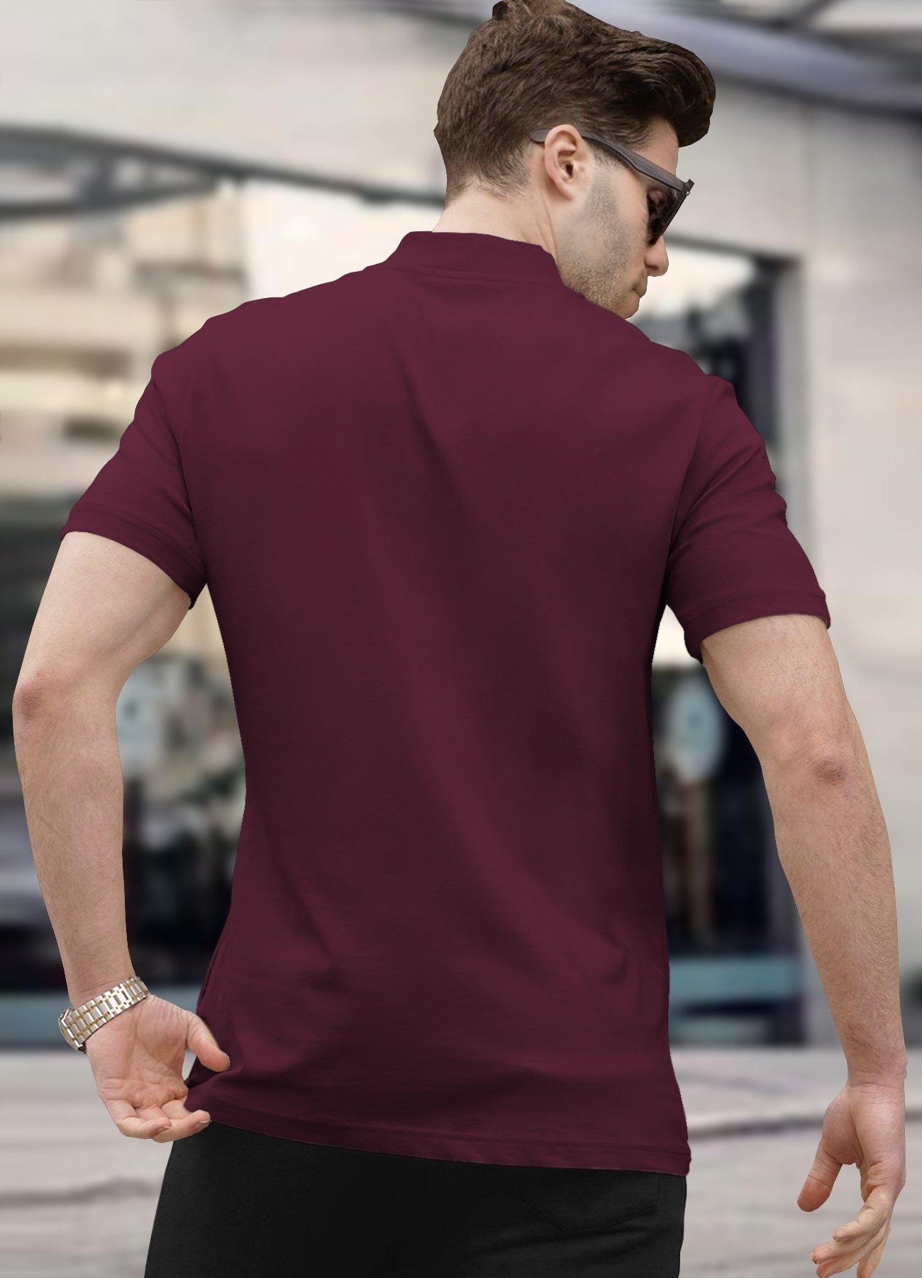Mens tracksuit - High Neck MAROON Tshirt & BLACK Jogger Pant