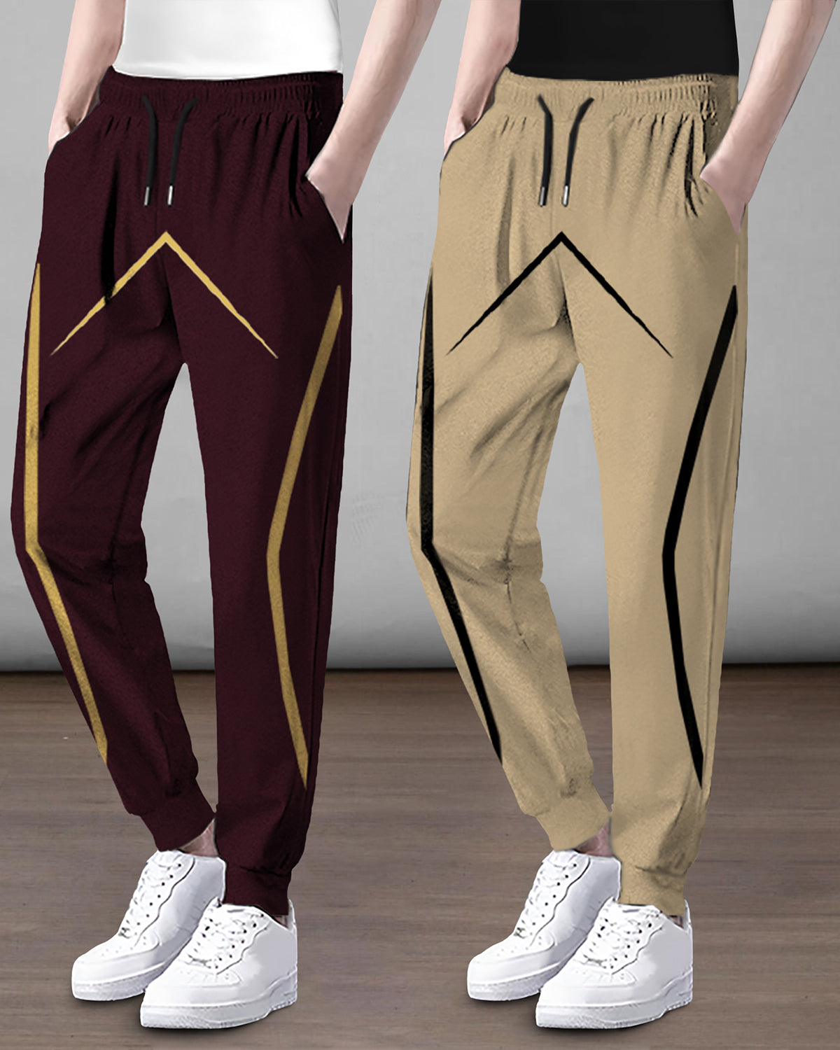 (Pack Of 2) Mens Printed Maroon & Beige Trackpants