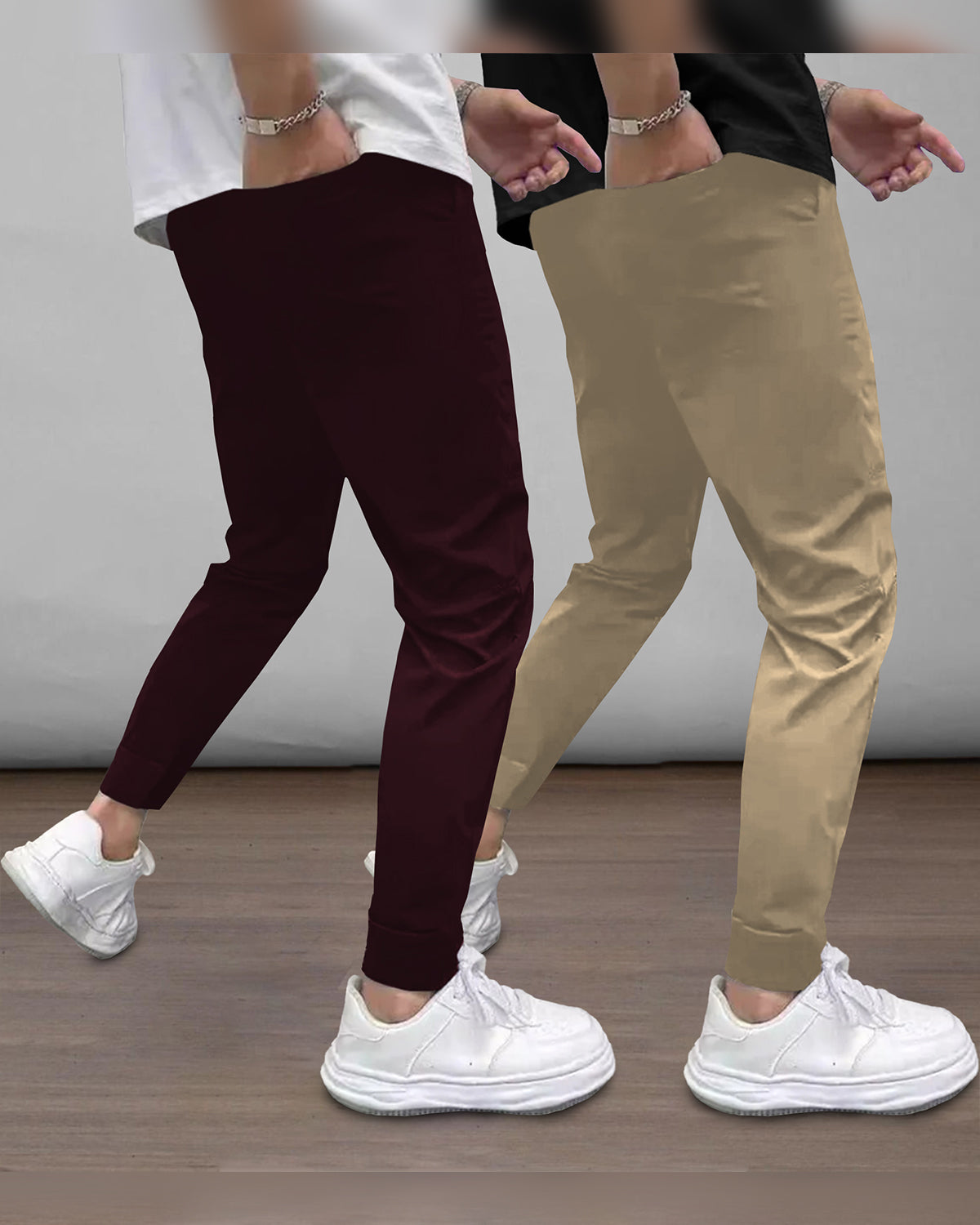 (Pack Of 2) Mens Printed Maroon & Beige Trackpants